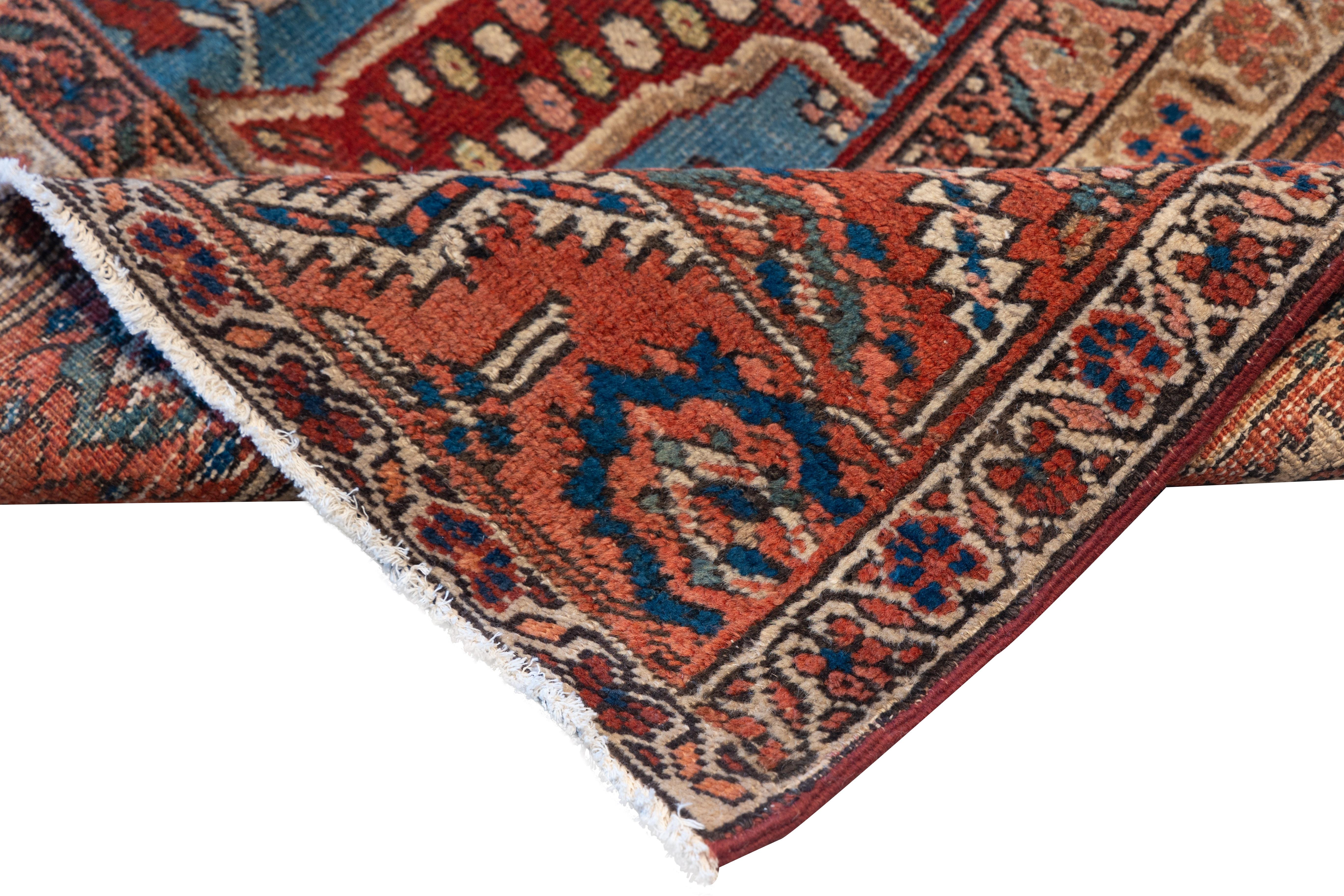 Hand-Woven Antique all over design Heriz tribal rug For Sale