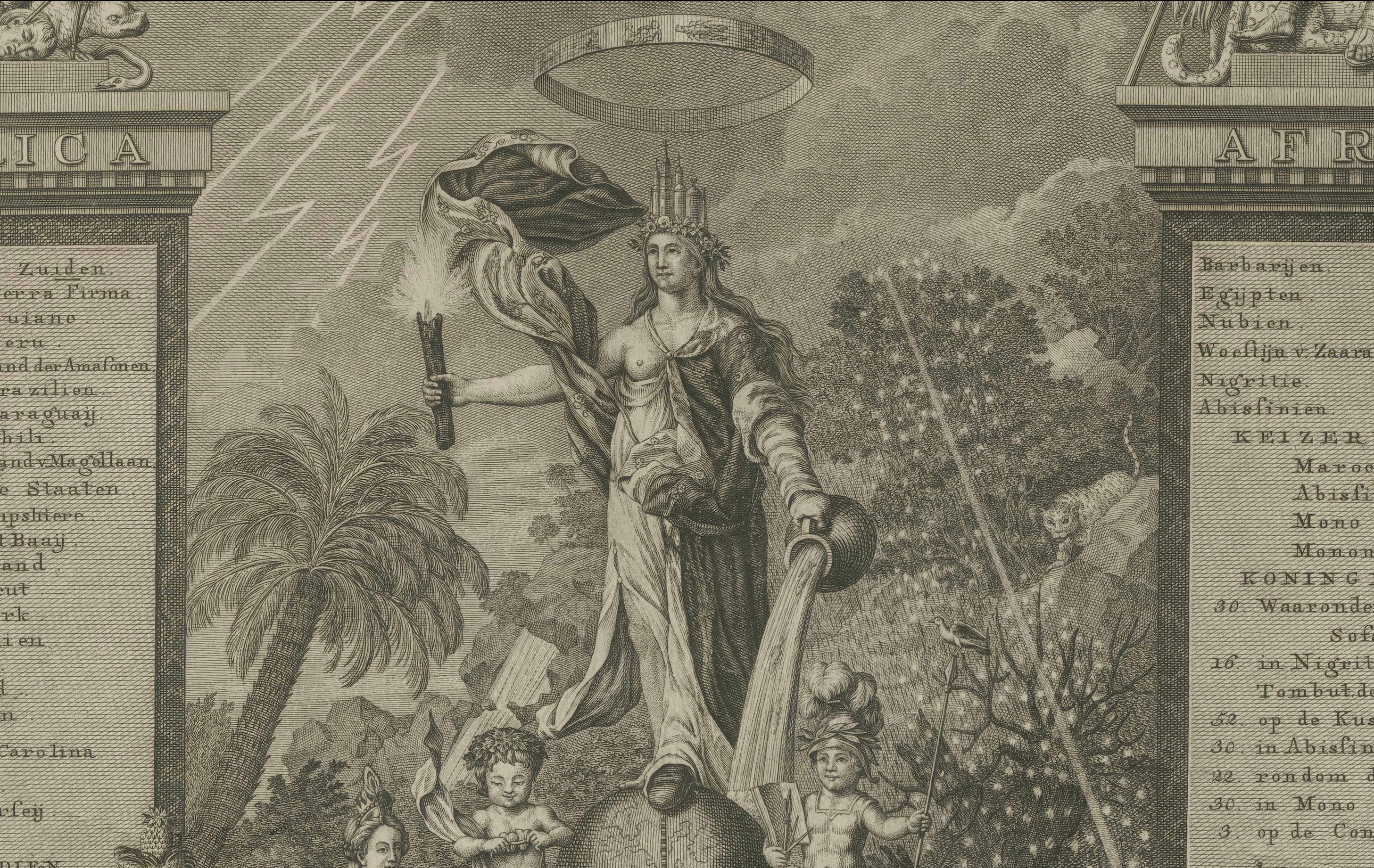 Gravure allégorique ancienne des quatre continents et du globe terrestre, 1798 en vente 3