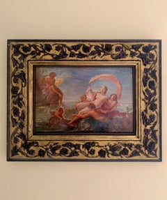 Antiguo óleo alegórico de Polifemo y Galatea de Filippo Lauri