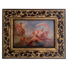 Antiguo óleo alegórico de Polifemo y Galatea de Filippo Lauri