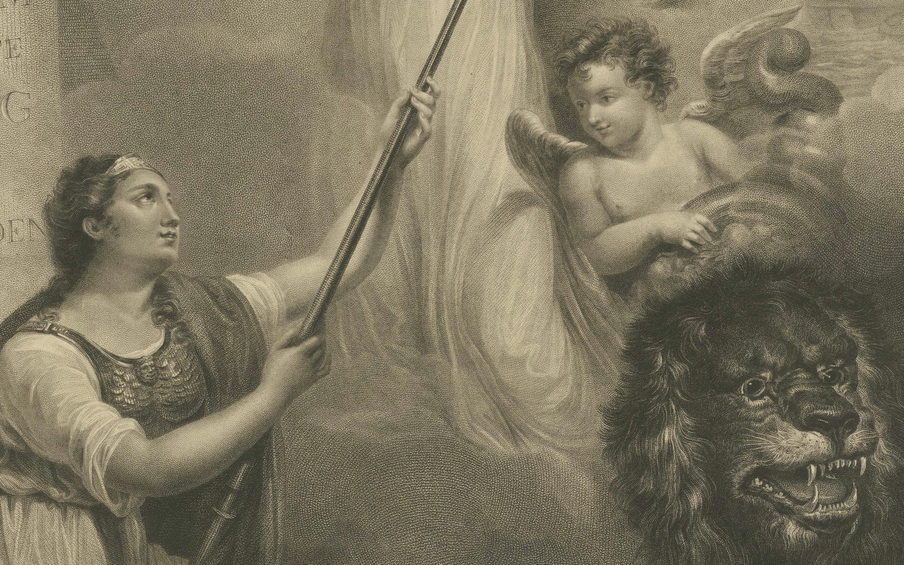 Allegorische Hommage an König Willem I. der Niederlande, nach Pieneman, 1815

Dieser schöne Kupferstich aus dem frühen 19. Jahrhundert ist eine allegorische Hommage an König Willem I. der Niederlande (1772-1843) und erinnert an seine Thronbesteigung