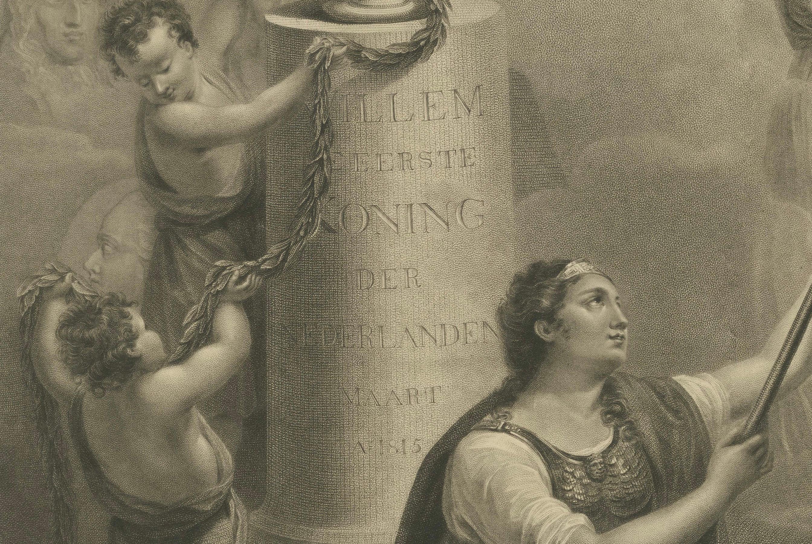 Antiker Allegorischer Druck zur Feier von König Willem I. der Niederlande, 1815 im Angebot 2