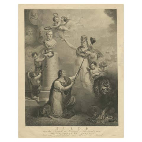 Antique Allegorical Print Celebrating King Willem I of the Netherlands, 1815