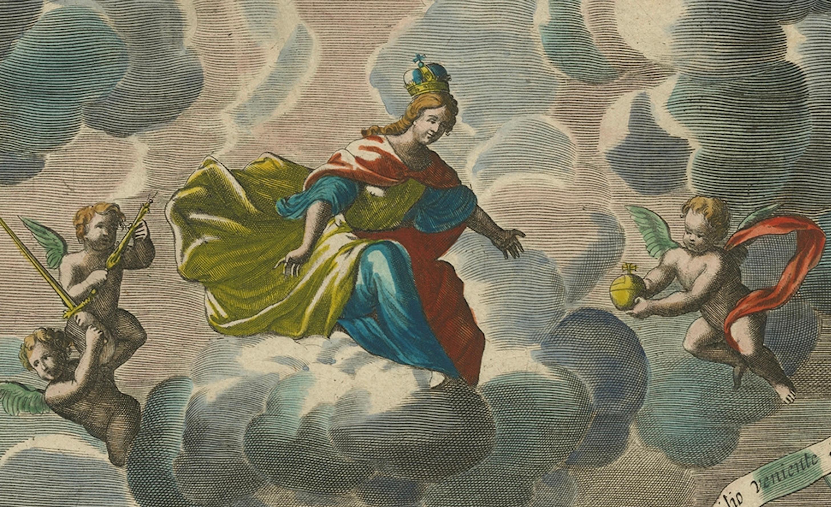 Paper Antique Allegorical Print – Dutch Victory over France, Hand-Coloured, ca.1750 For Sale