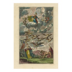 Antique Allegorical Print – Dutch Victory over France, Hand-Coloured, ca.1750