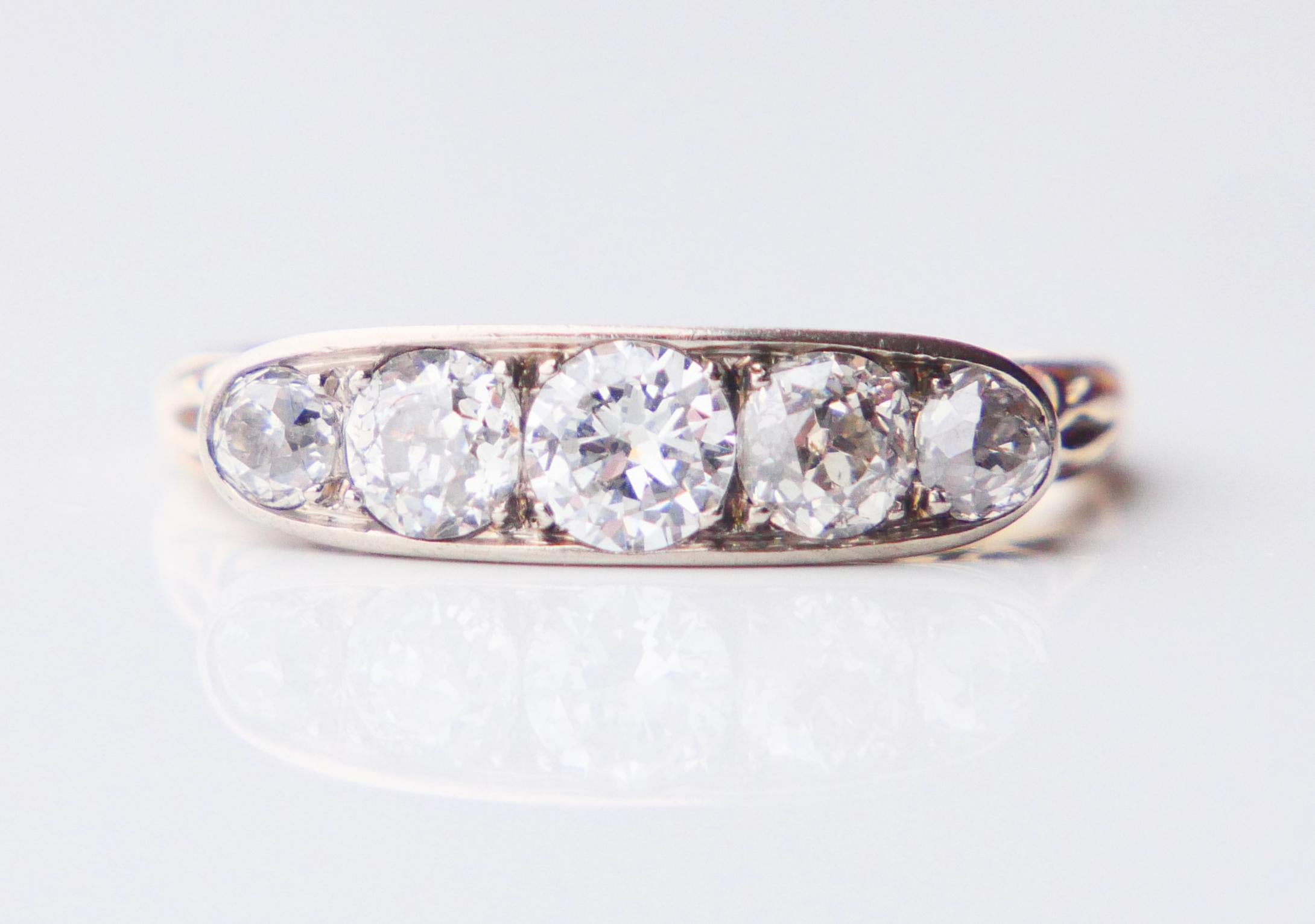 Antique Alliance Ring  1.3 ctw Diamonds solid 18K Gold Platinum Ø5.25US/2.9gr For Sale 9