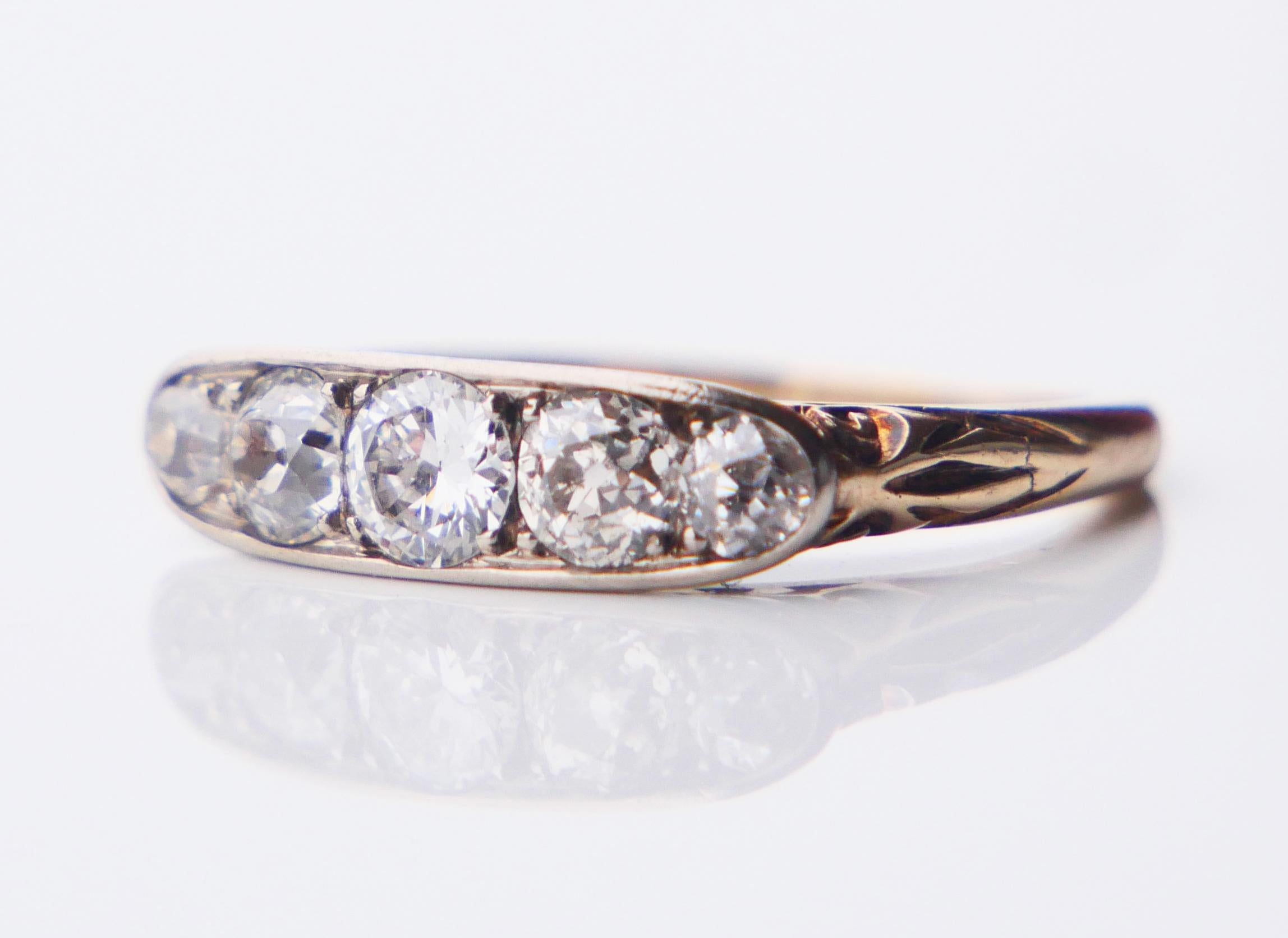 Antique Alliance Ring  1.3 ctw Diamonds solid 18K Gold Platinum Ø5.25US/2.9gr For Sale 10