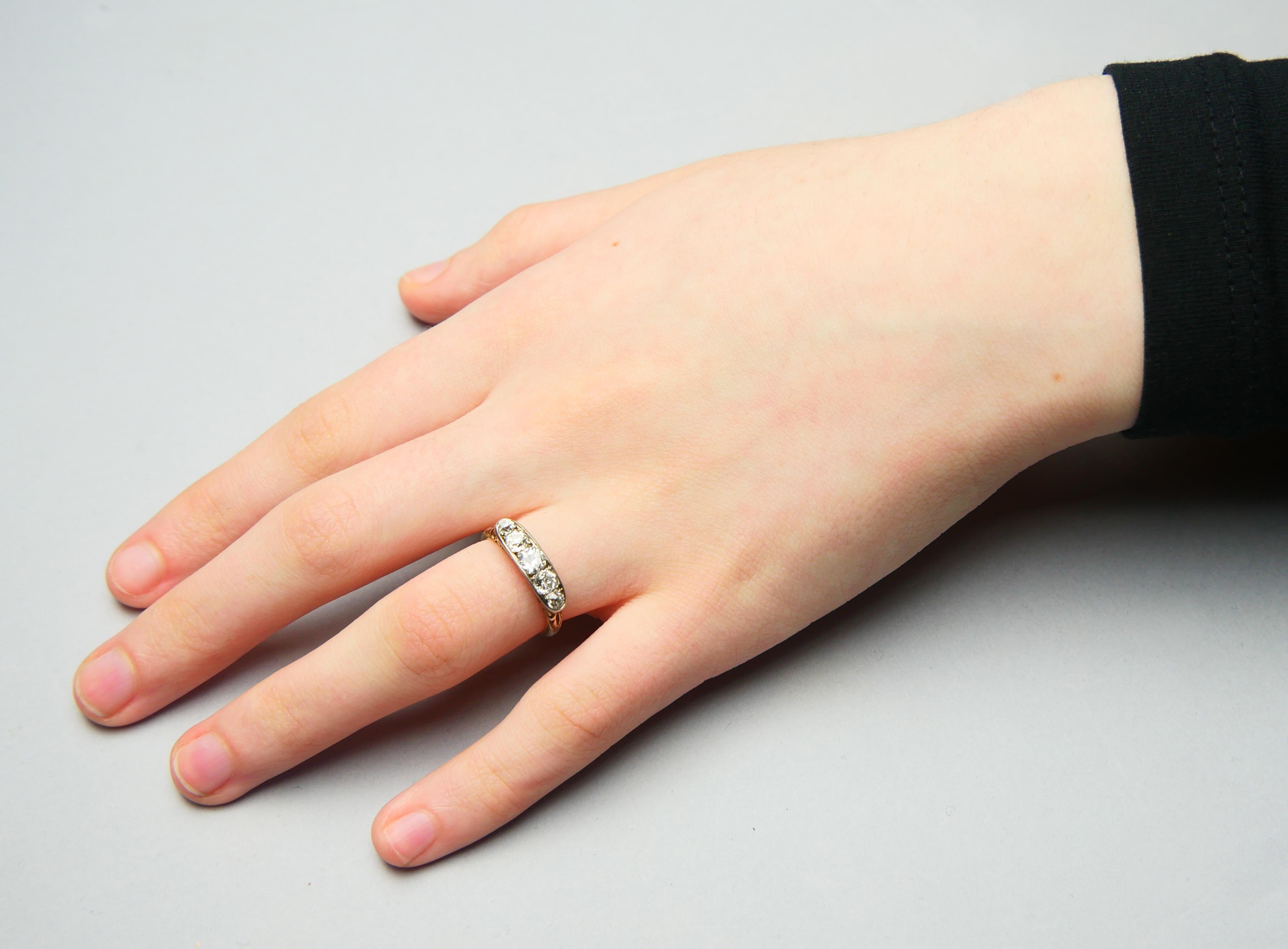 Antique Alliance Ring  1.3 ctw Diamonds solid 18K Gold Platinum Ø5.25US/2.9gr For Sale 5