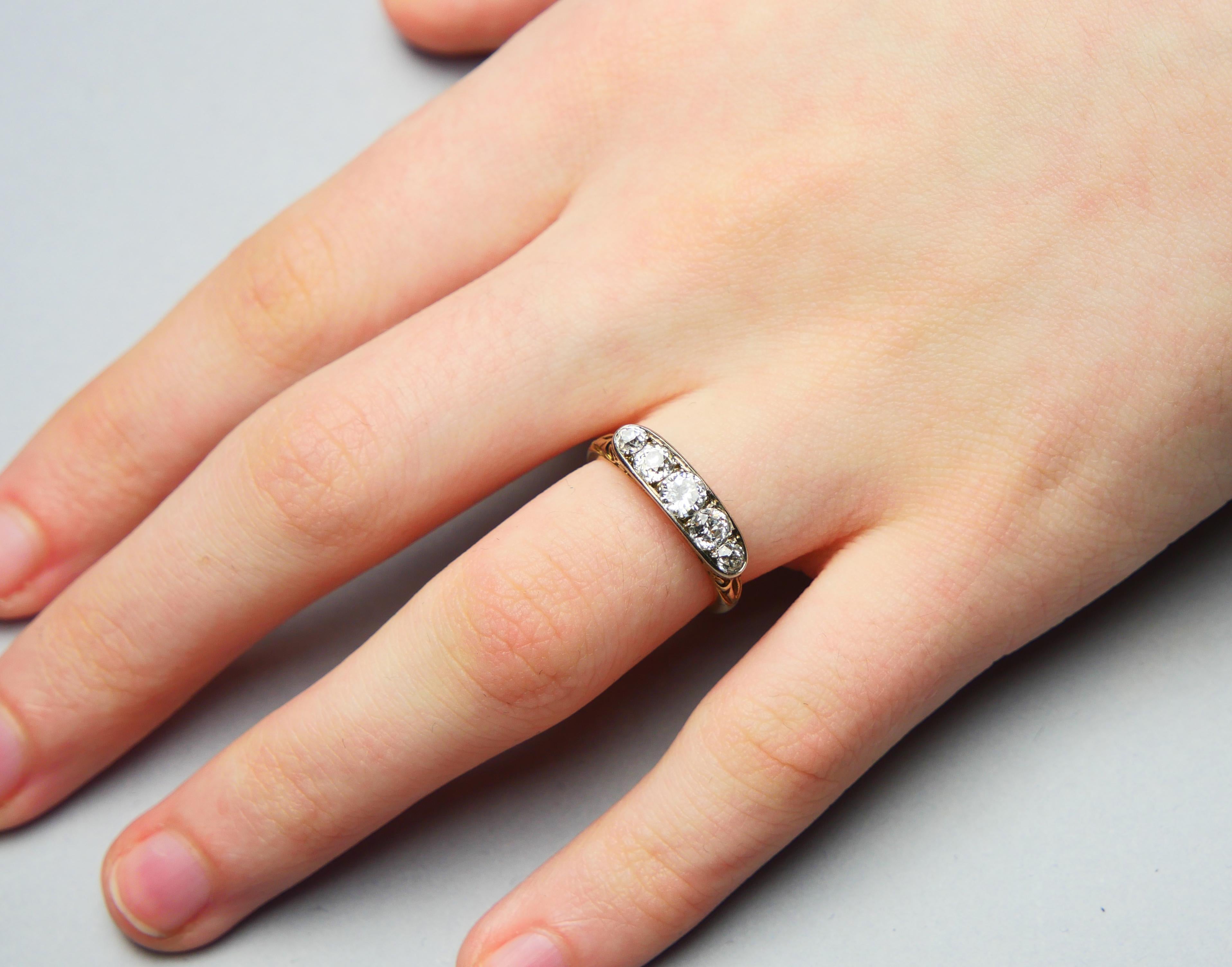 Antique Alliance Ring  1.3 ctw Diamonds solid 18K Gold Platinum Ø5.25US/2.9gr For Sale 4