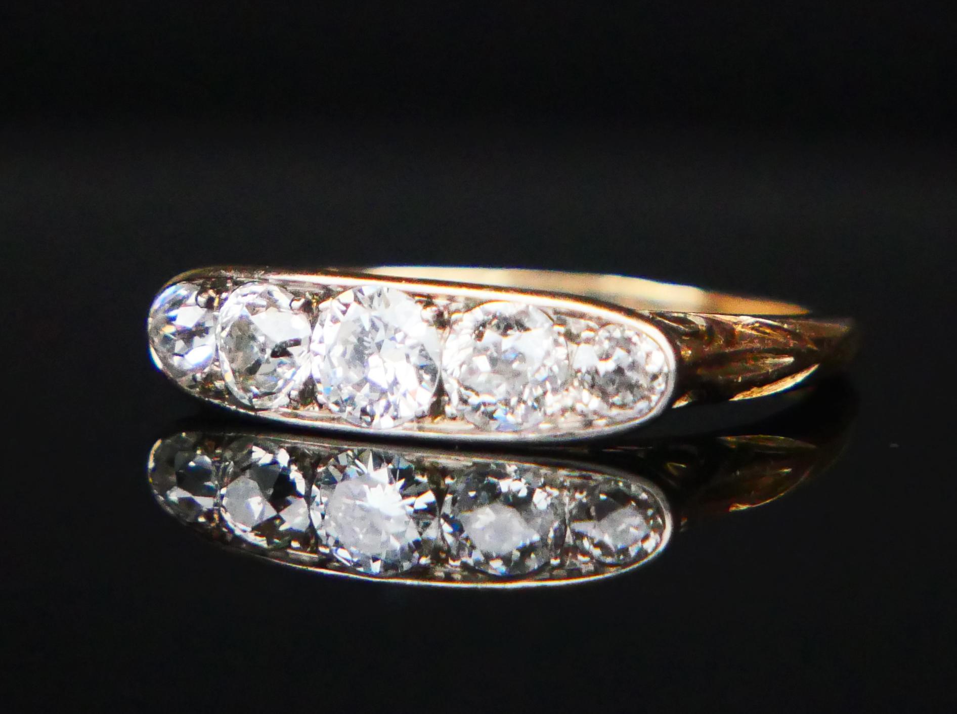 Art Deco Antique Alliance Ring  1.3 ctw Diamonds solid 18K Gold Platinum Ø5.25US/2.9gr For Sale