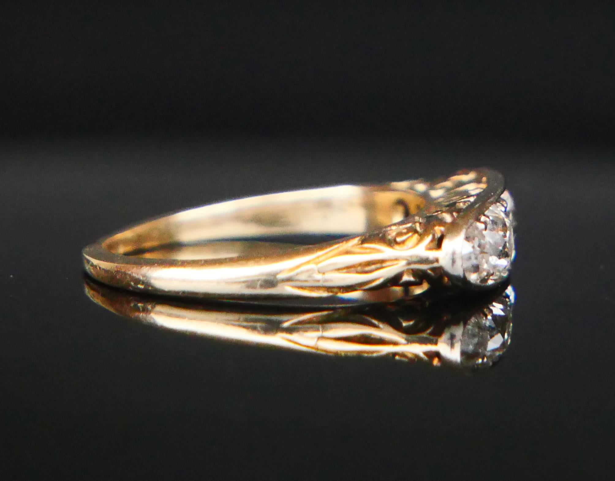 Old European Cut Antique Alliance Ring  1.3 ctw Diamonds solid 18K Gold Platinum Ø5.25US/2.9gr For Sale