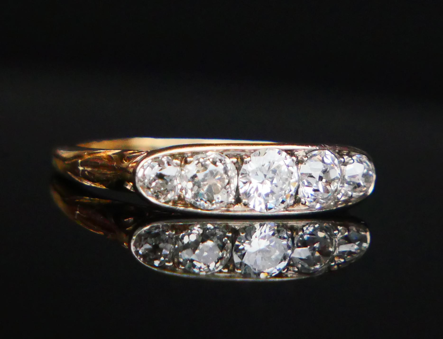 Antique Alliance Ring  1.3 ctw Diamonds solid 18K Gold Platinum Ø5.25US/2.9gr For Sale 1