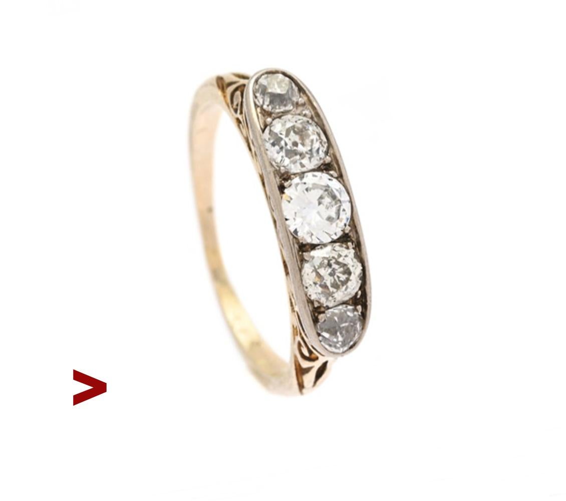 Antique Alliance Ring  1.3 ctw Diamonds solid 18K Gold Platinum Ø5.25US/2.9gr For Sale 7