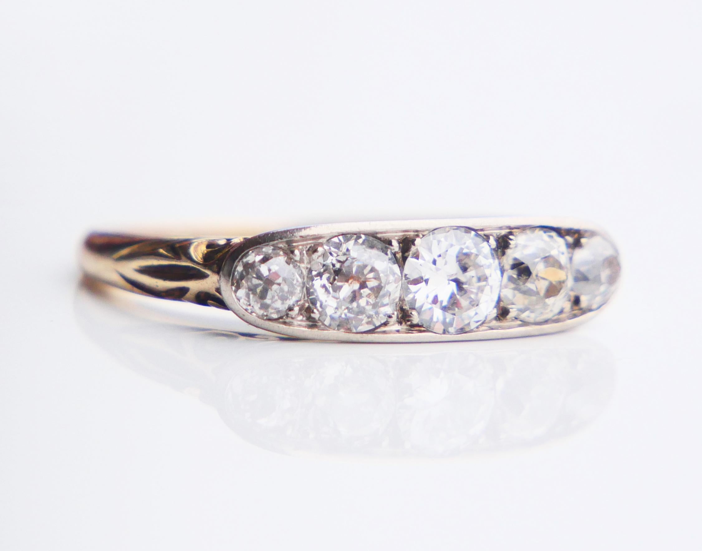 Antique Alliance Ring  1.3 ctw Diamonds solid 18K Gold Platinum Ø5.25US/2.9gr For Sale 8