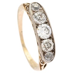 Antique Alliance Ring  1.3 ctw Diamonds solid 18K Gold Platinum Ø5.25US/2.9gr
