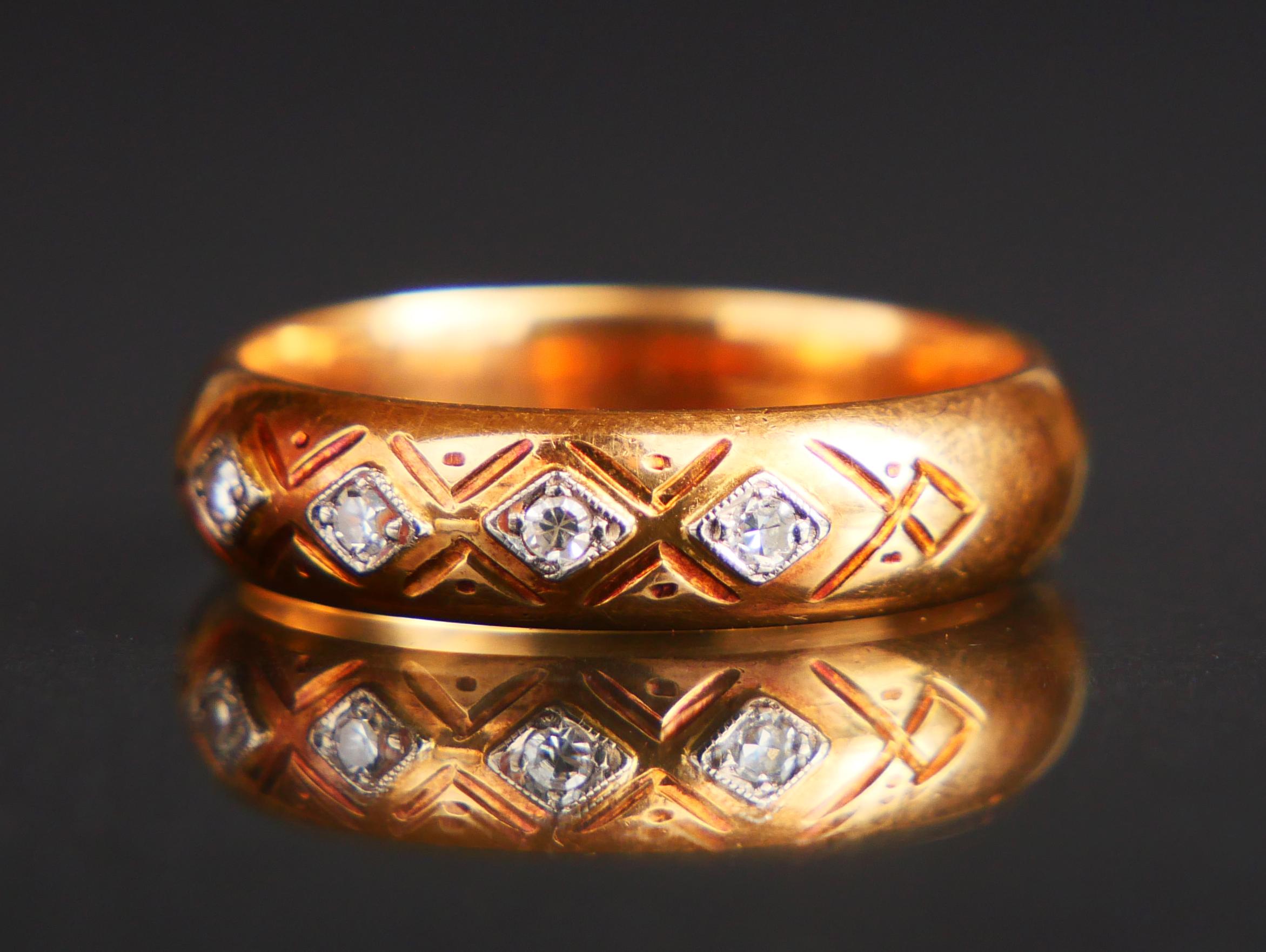 Antique Alliance Ring Diamonds solid 14K Orange Gold Ø US7.75 /5.7gr For Sale 5