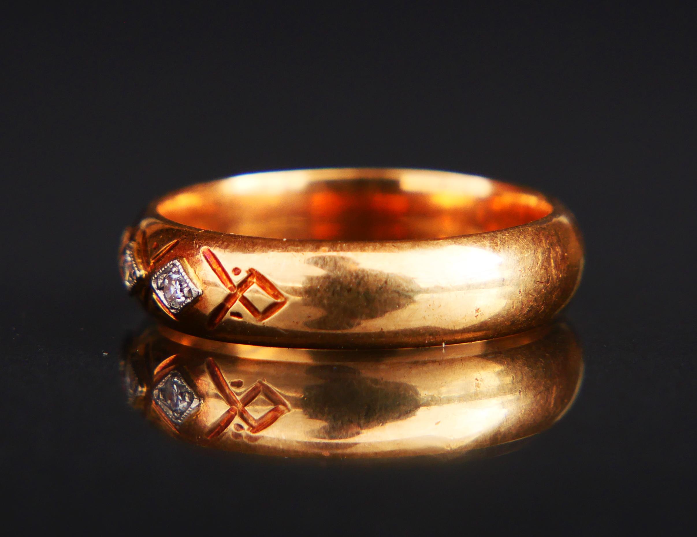 Antique Alliance Ring Diamonds solid 14K Orange Gold Ø US7.75 /5.7gr For Sale 6