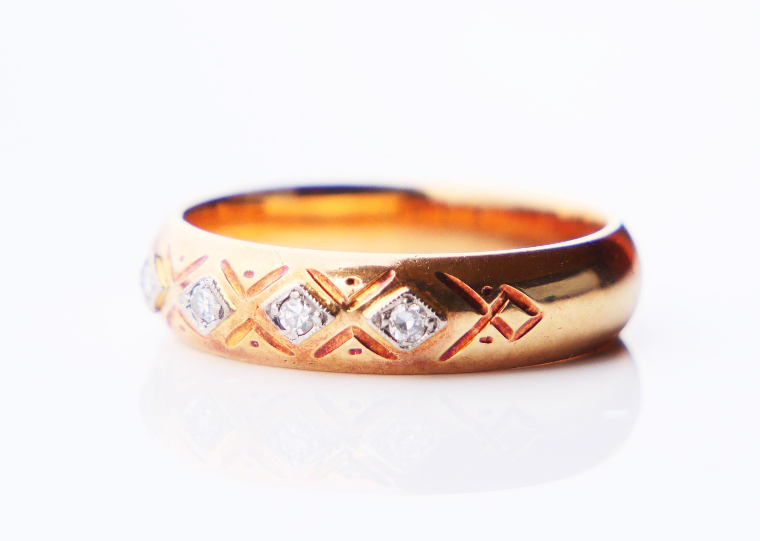 Retro Antique Alliance Ring Diamonds solid 14K Orange Gold Ø US7.75 /5.7gr For Sale