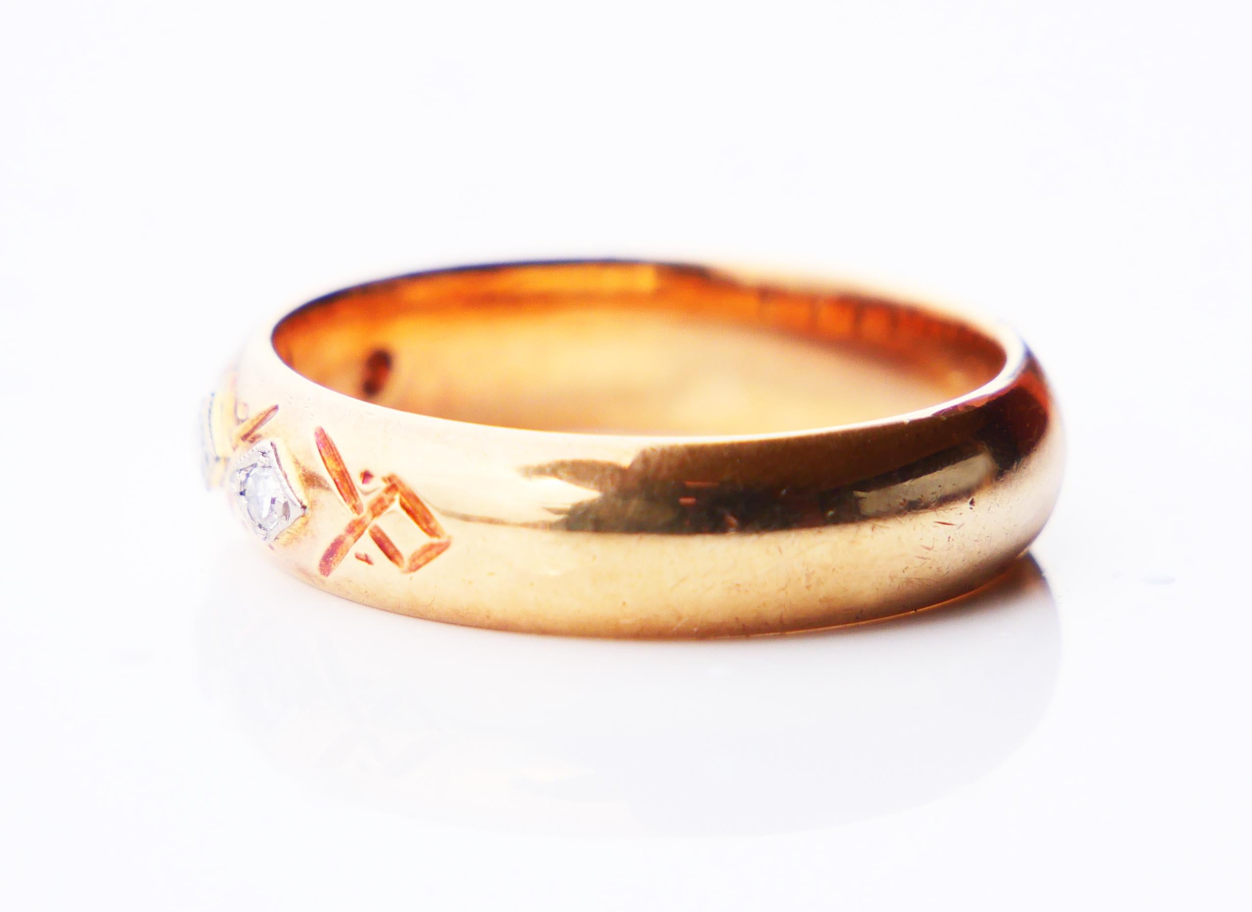 Antiker Allianz Ring Diamanten massiv 14K Orange Gold Ø US7.75 /5.7gr (Alteuropäischer Schliff) im Angebot