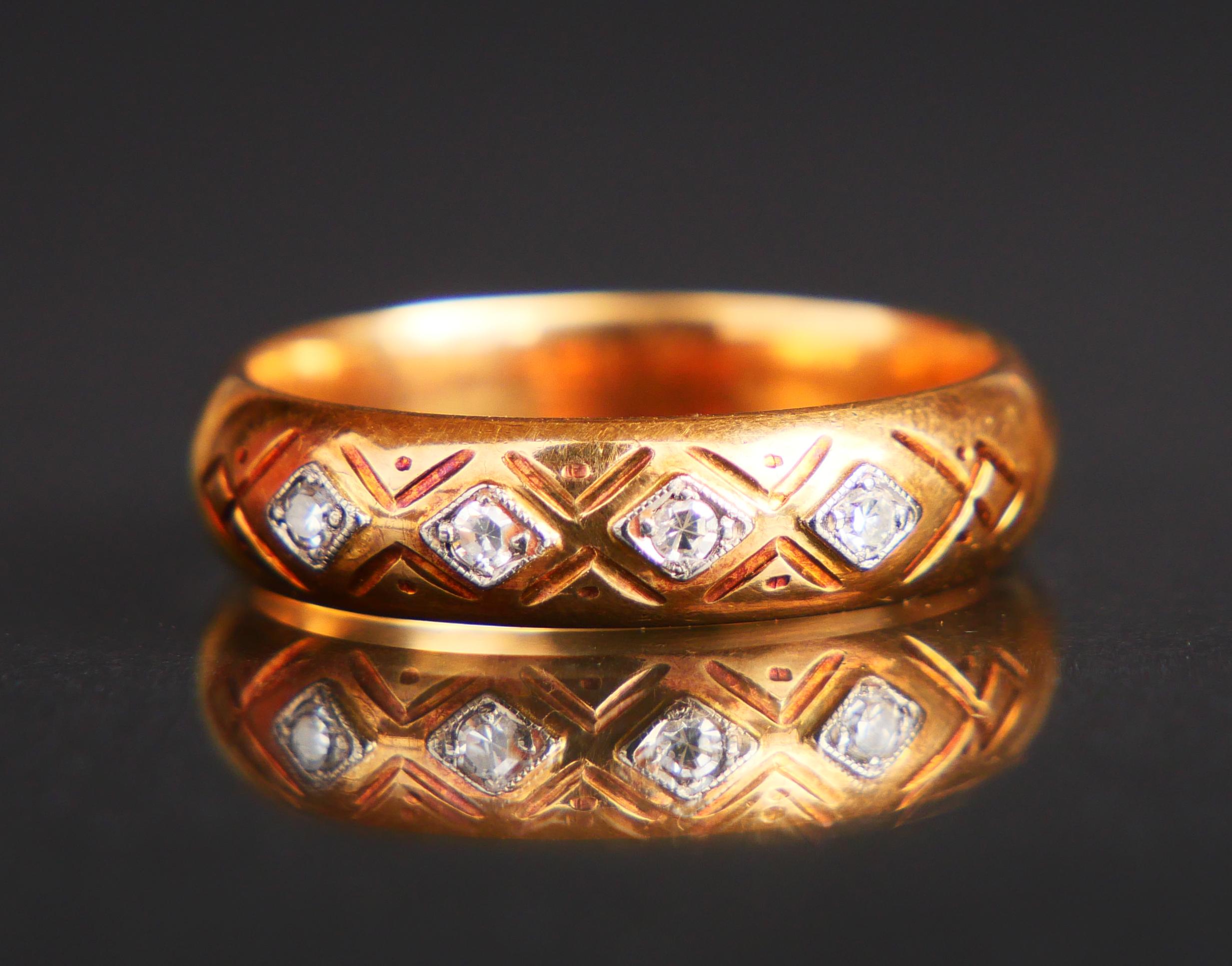 Antique Alliance Ring Diamonds solid 14K Orange Gold Ø US7.75 /5.7gr For Sale 3