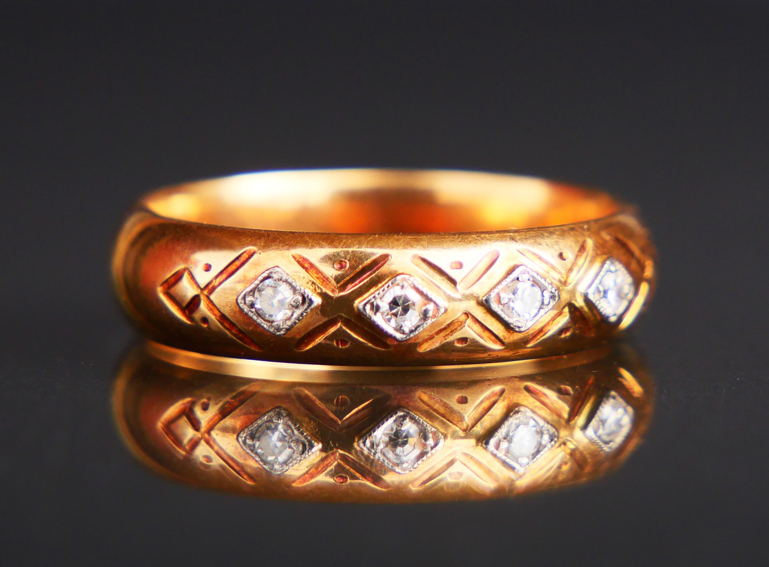 Antique Alliance Ring Diamonds solid 14K Orange Gold Ø US7.75 /5.7gr For Sale 4