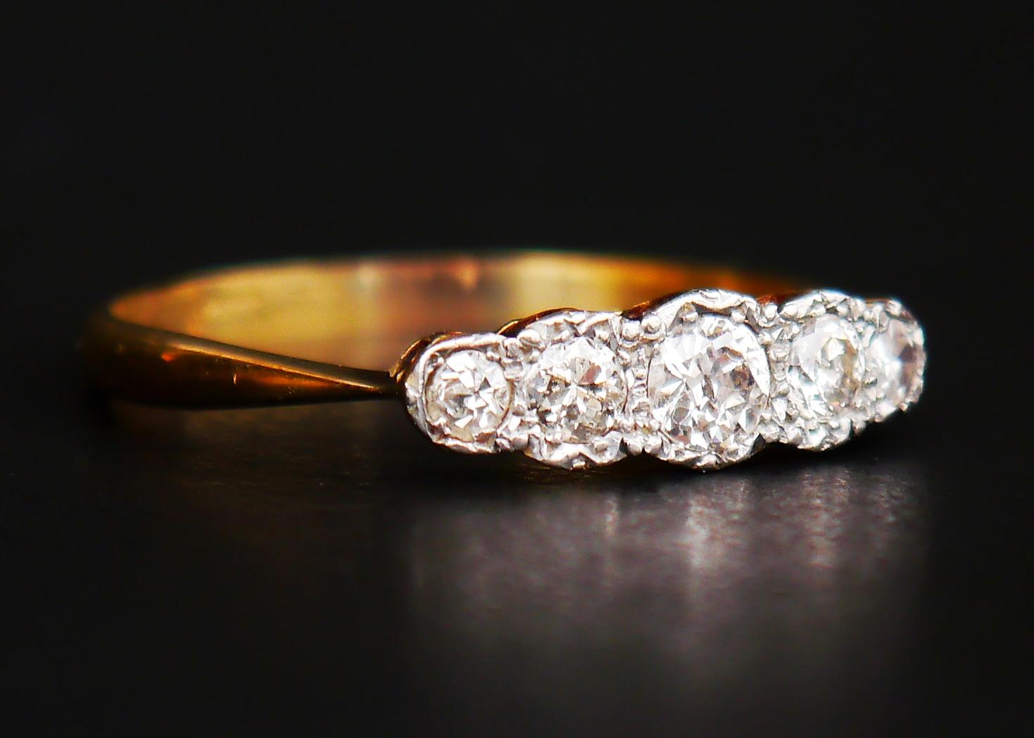Art Deco Antique Alliance Ring natural 0.5ctw Diamonds solid 18K Gold Platinum Ø8.25US For Sale