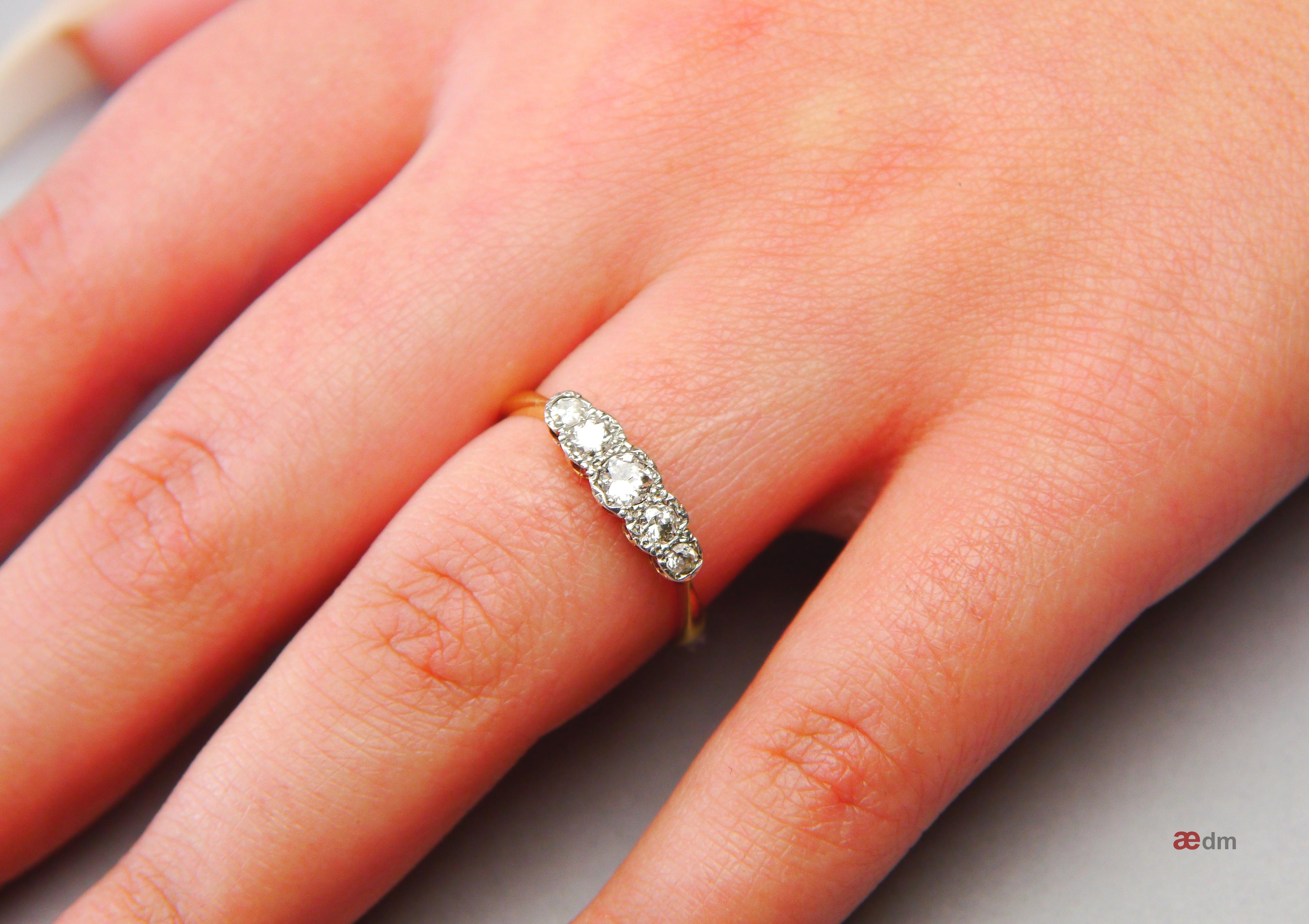 Women's Antique Alliance Ring natural 0.5ctw Diamonds solid 18K Gold Platinum Ø8.25US For Sale