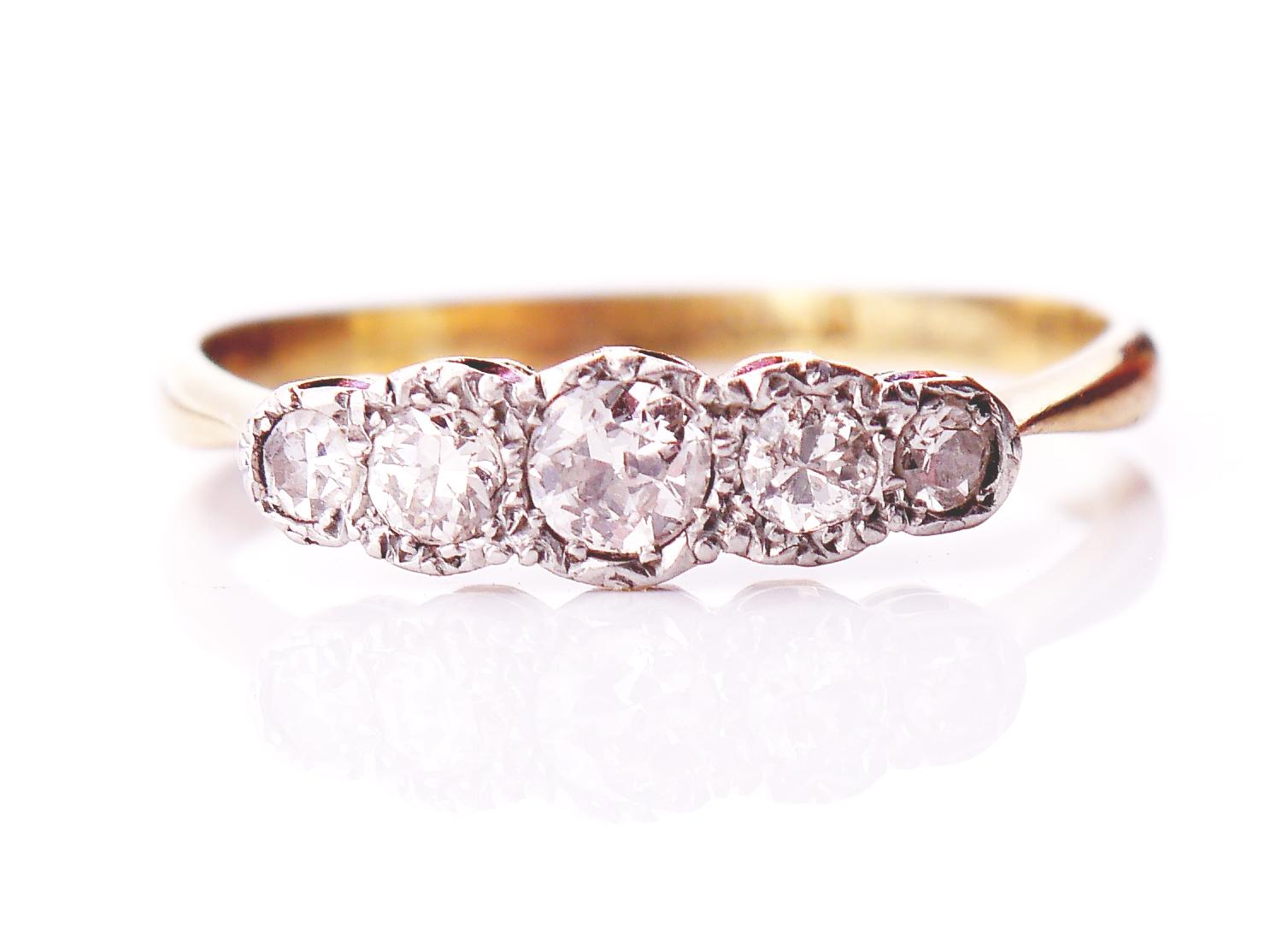 Antique Alliance Ring natural 0.5ctw Diamonds solid 18K Gold Platinum Ø8.25US For Sale 1