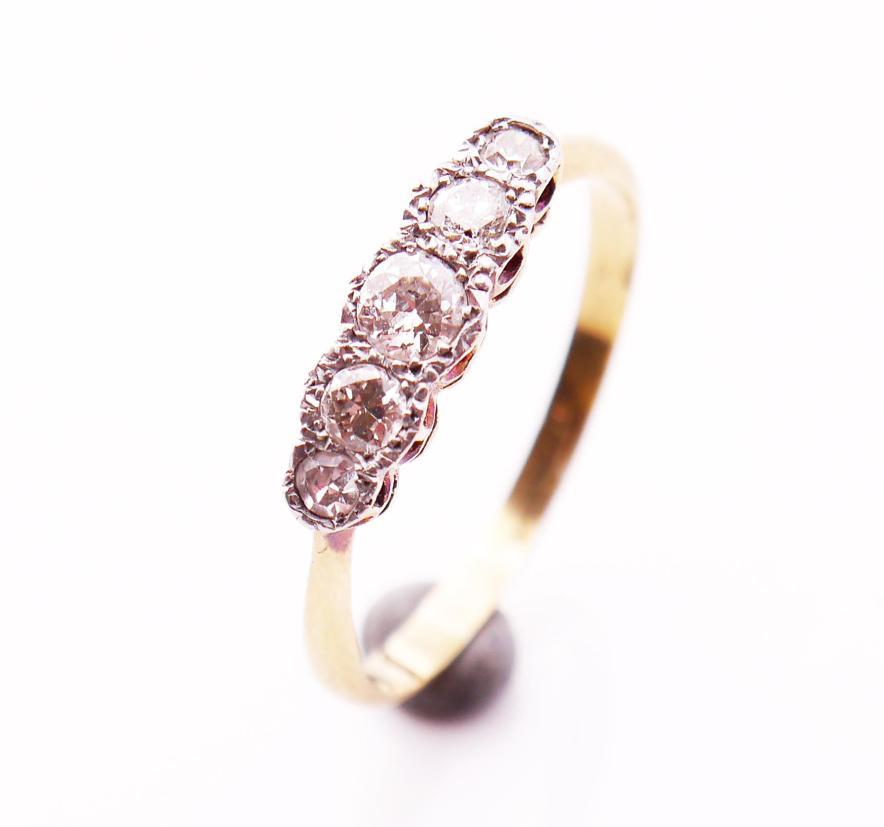 Antique Alliance Ring natural 0.5ctw Diamonds solid 18K Gold Platinum Ø8.25US For Sale 4
