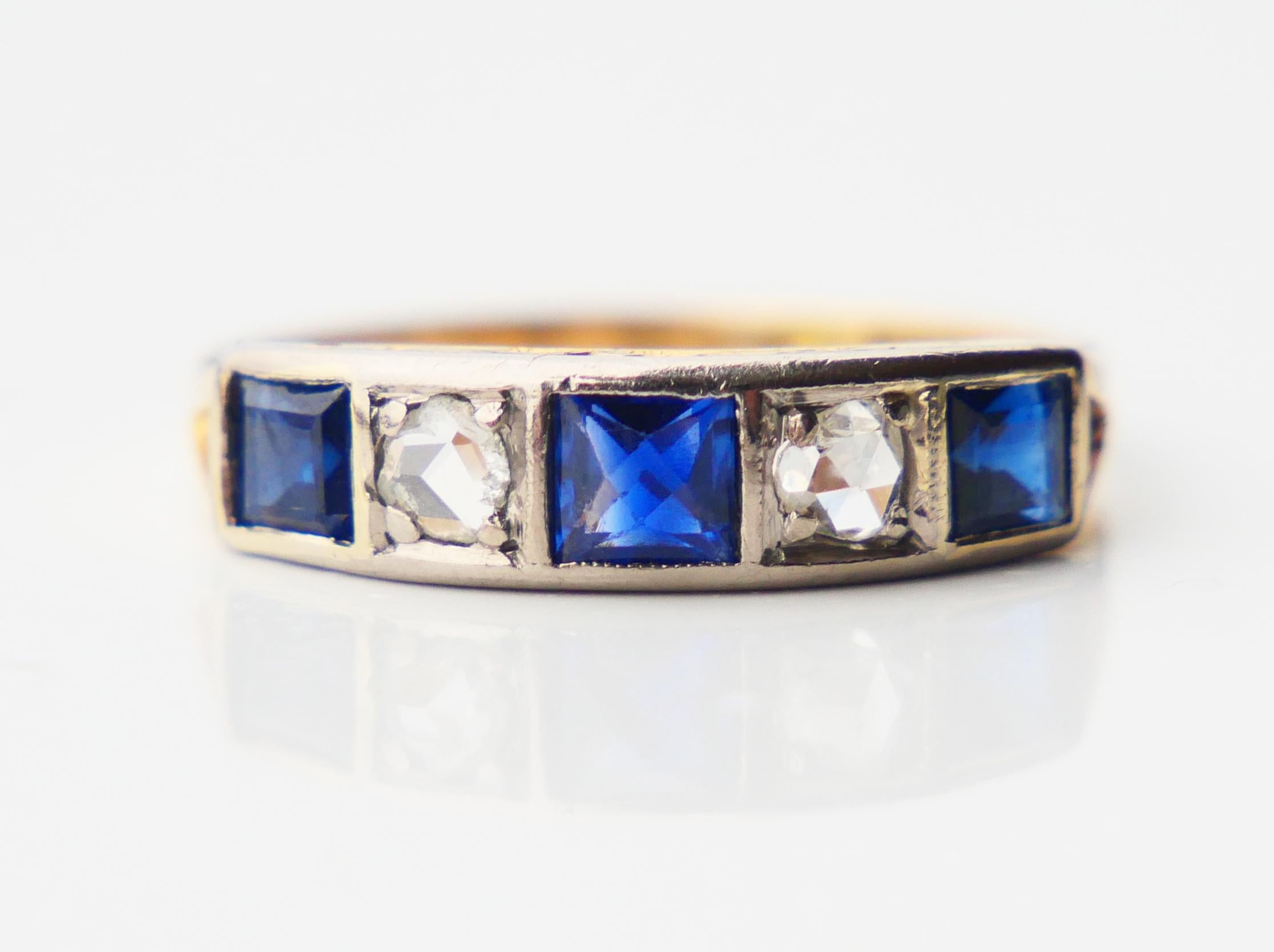 Antique Alliance Ring Sapphire natural Diamonds solid 18K Gold Ø 6.25US / 2.3 gr For Sale 5