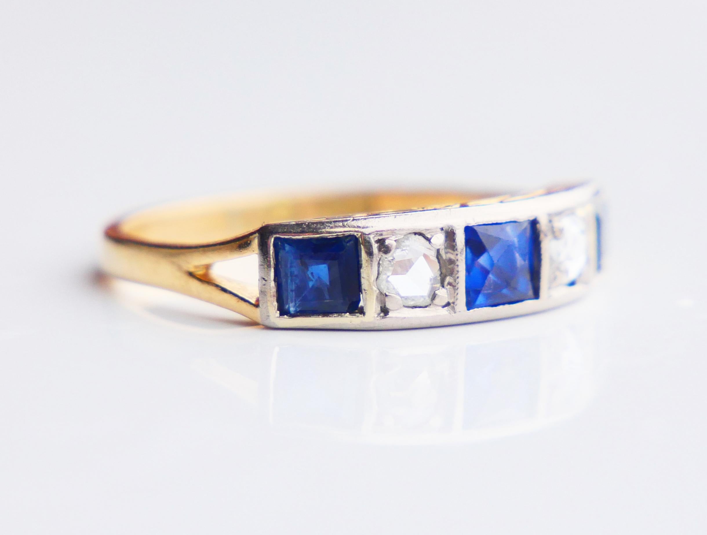 Antique Alliance Ring Sapphire natural Diamonds solid 18K Gold Ø 6.25US / 2.3 gr For Sale 6