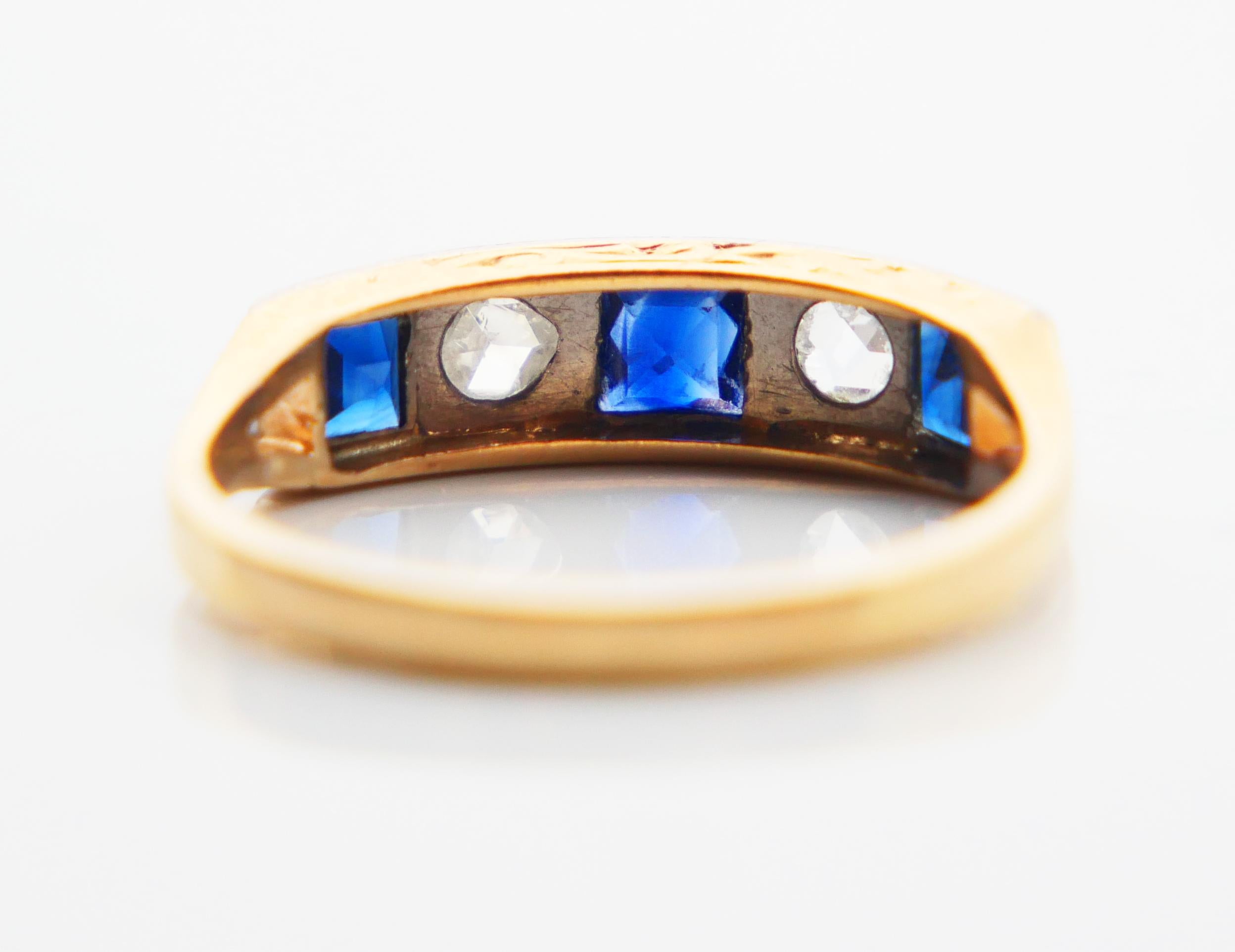 Antique Alliance Ring Sapphire natural Diamonds solid 18K Gold Ø 6.25US / 2.3 gr For Sale 7