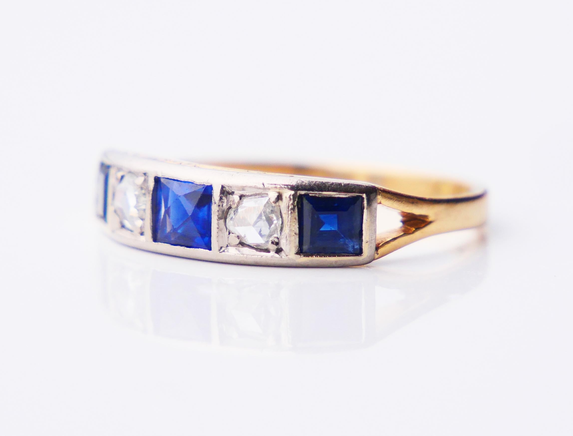 Antique Alliance Ring Sapphire natural Diamonds solid 18K Gold Ø 6.25US / 2.3 gr For Sale 8