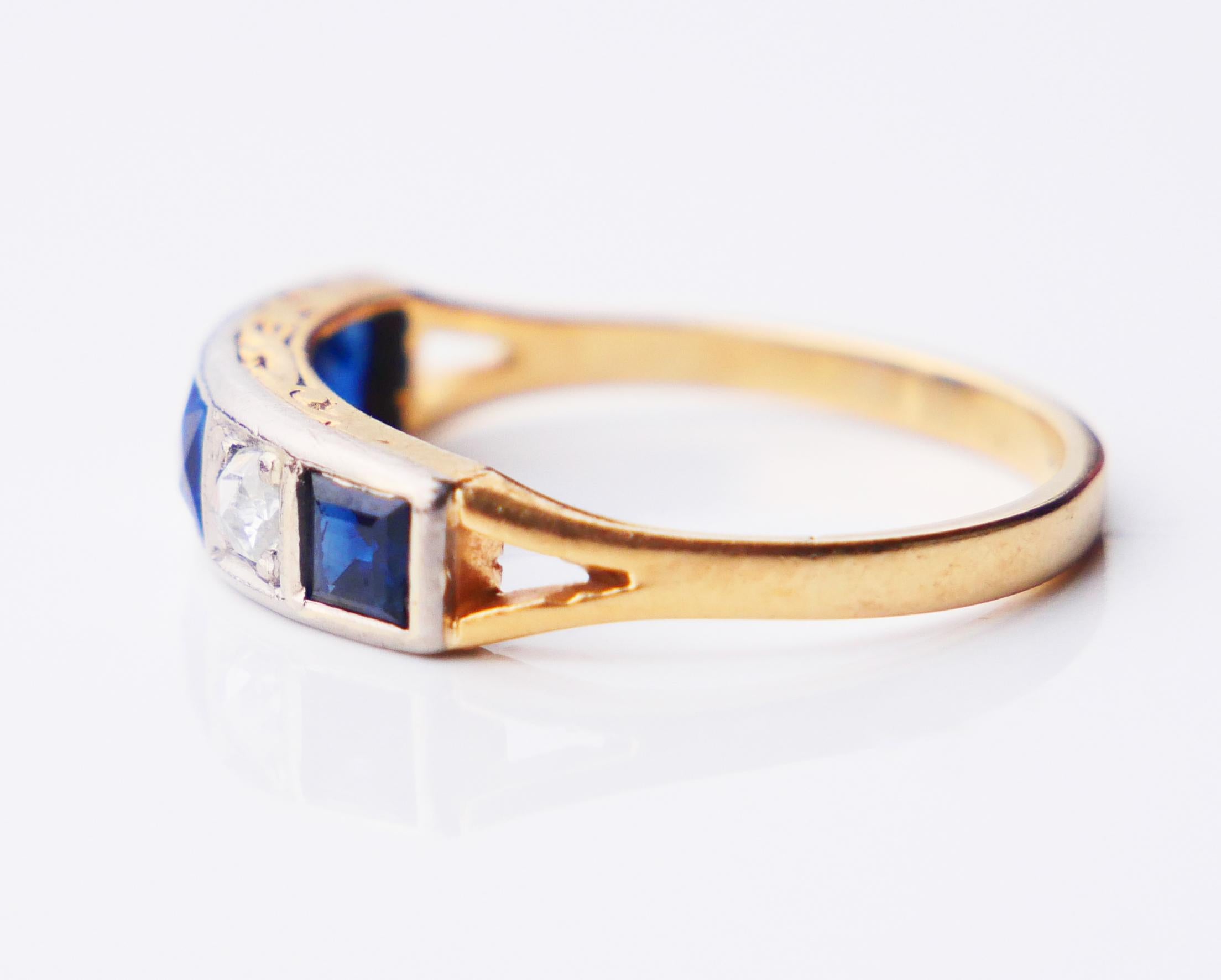 Antique Alliance Ring Sapphire natural Diamonds solid 18K Gold Ø 6.25US / 2.3 gr For Sale 9