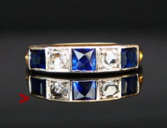 Anello dell'Alleanza antico Zaffiro naturale Diamanti in oro massiccio 18 carati Ø 6,25US / 2,3 gr