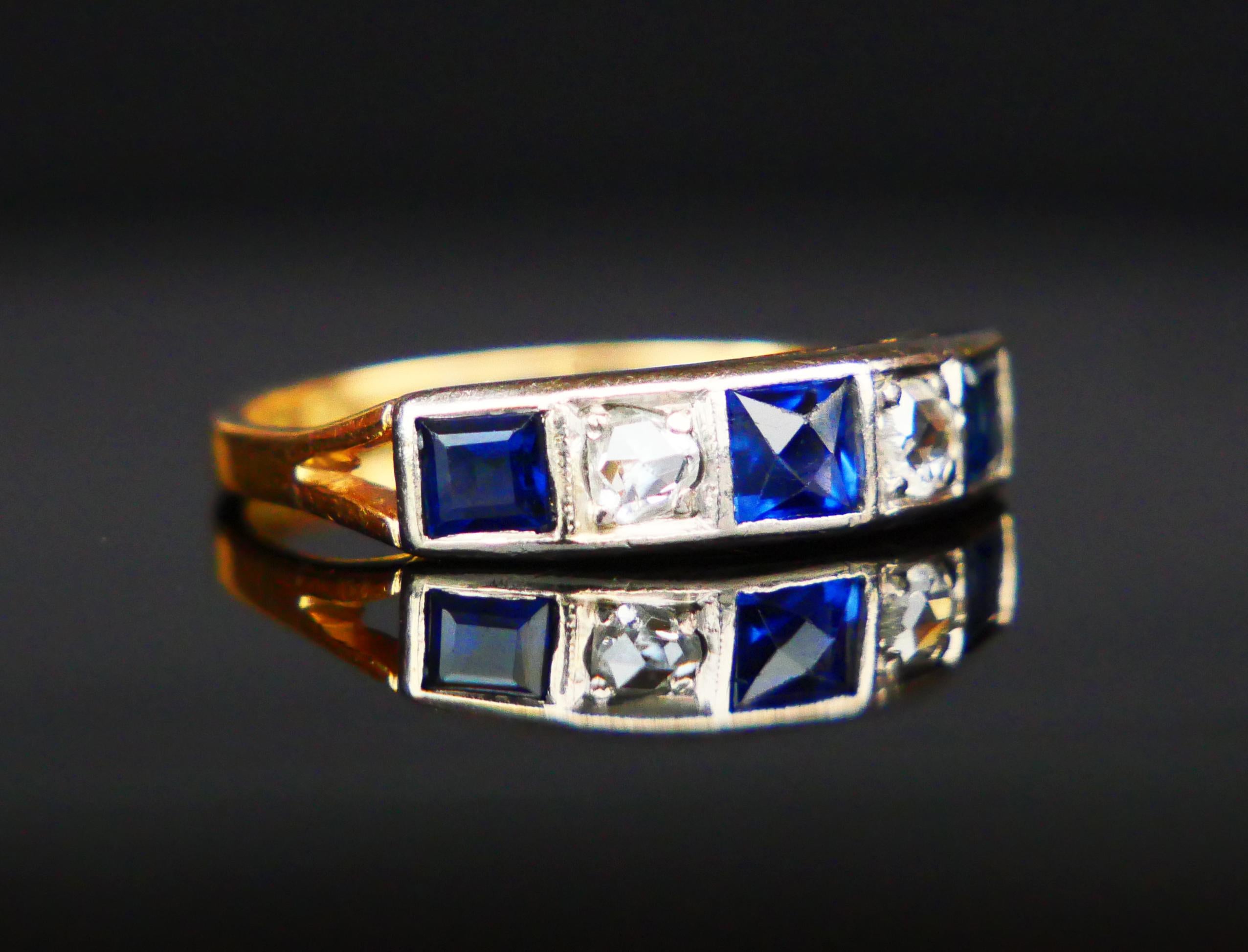 Art Deco Antique Alliance Ring Sapphire natural Diamonds solid 18K Gold Ø 6.25US / 2.3 gr For Sale