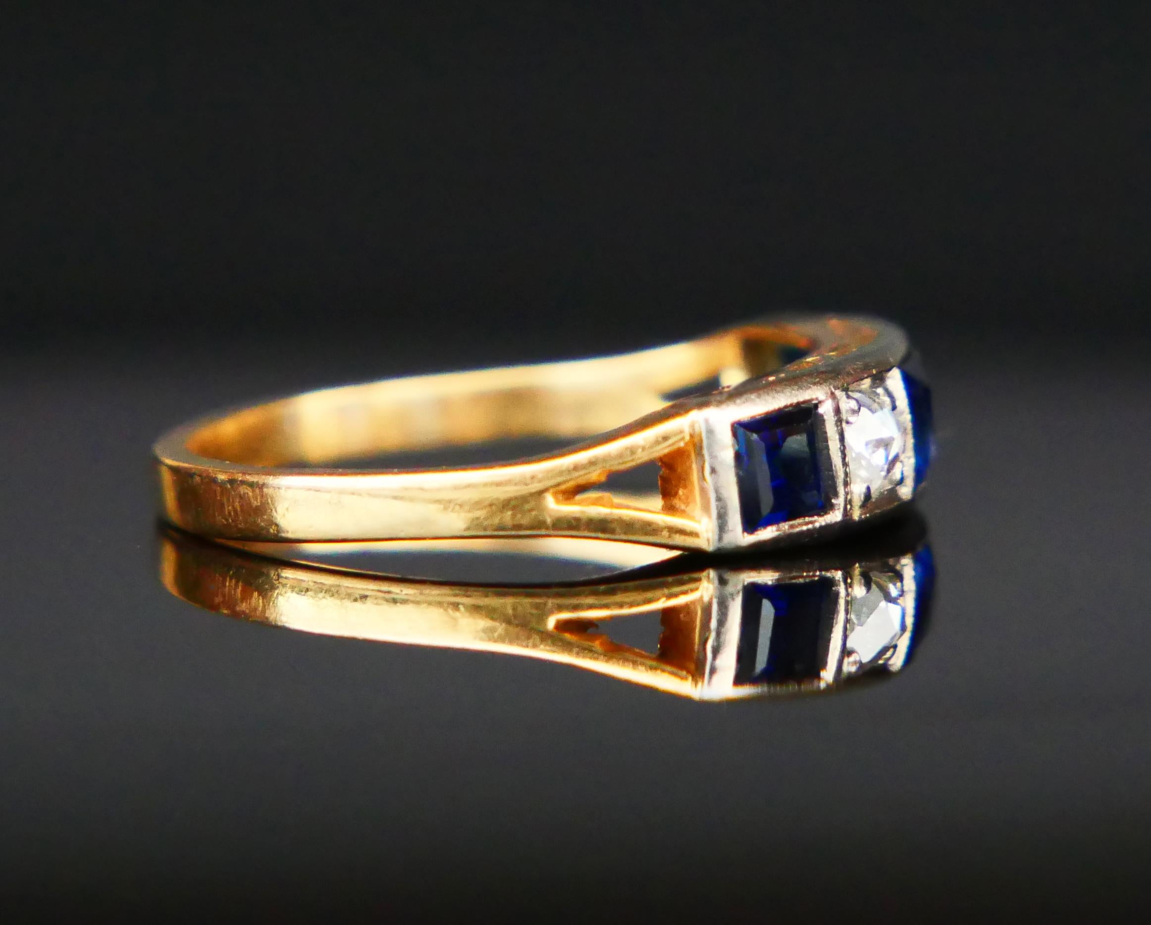 Women's Antique Alliance Ring Sapphire natural Diamonds solid 18K Gold Ø 6.25US / 2.3 gr For Sale