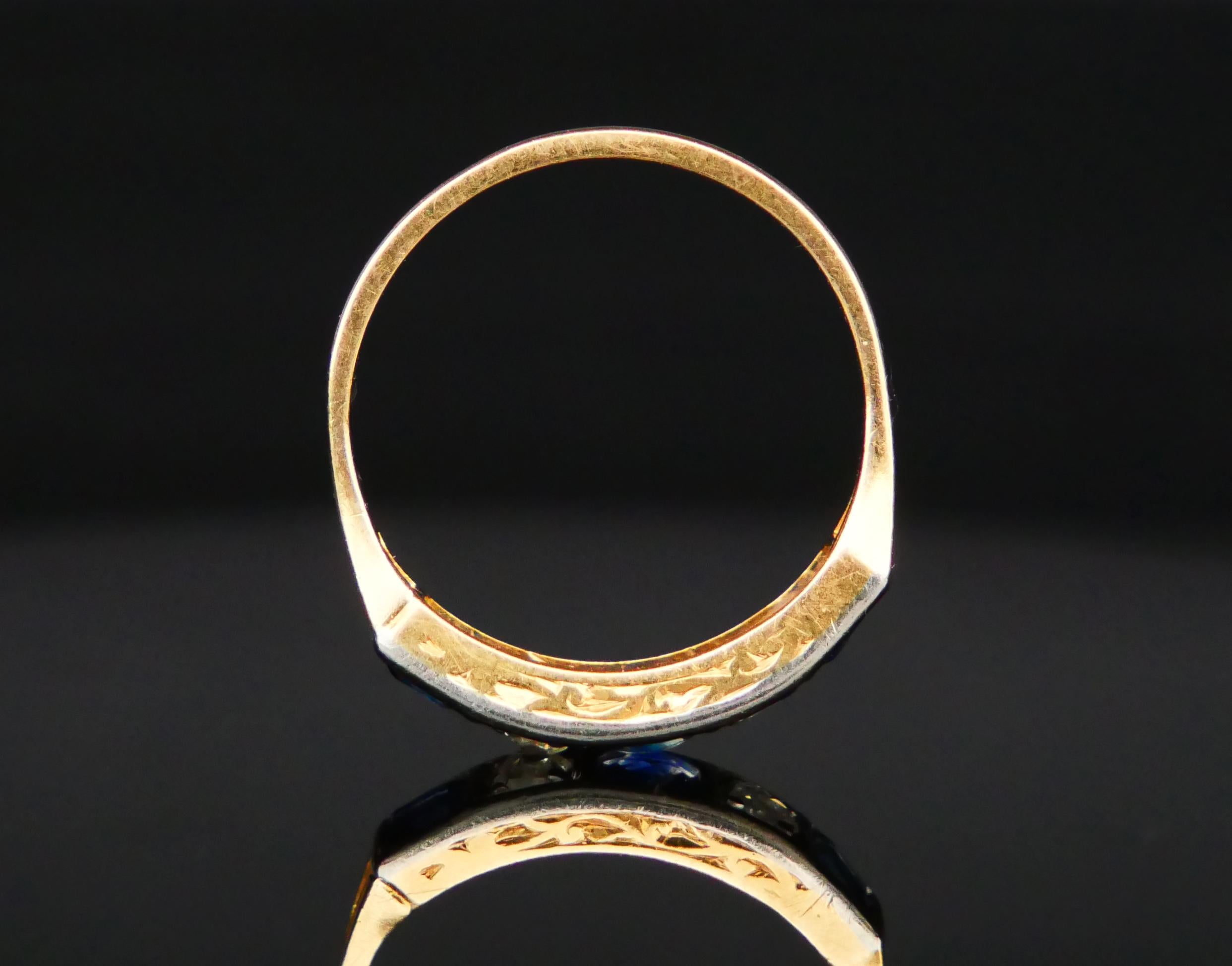 Antique Alliance Ring Sapphire natural Diamonds solid 18K Gold Ø 6.25US / 2.3 gr For Sale 1