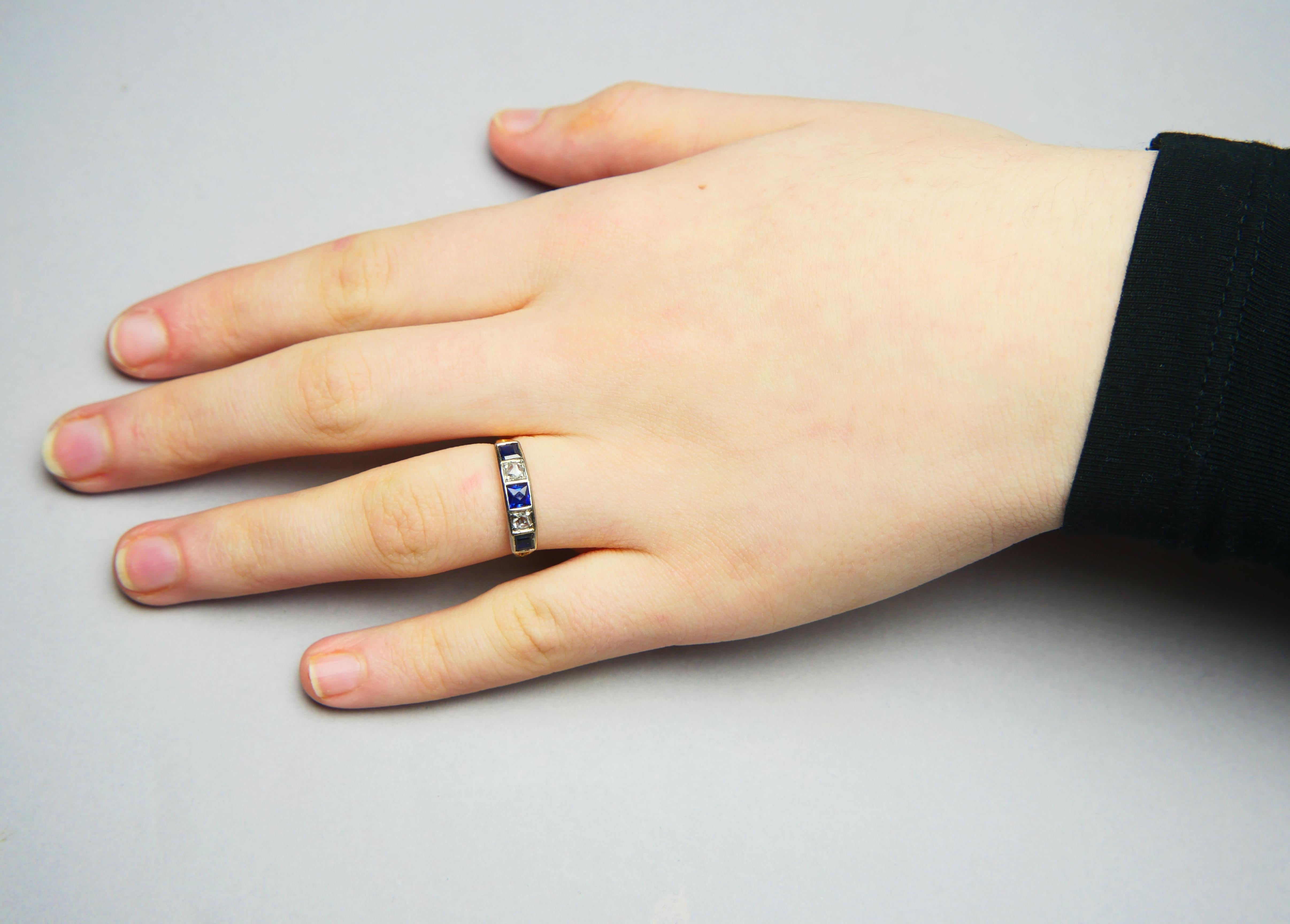 Antique Alliance Ring Sapphire natural Diamonds solid 18K Gold Ø 6.25US / 2.3 gr For Sale 2