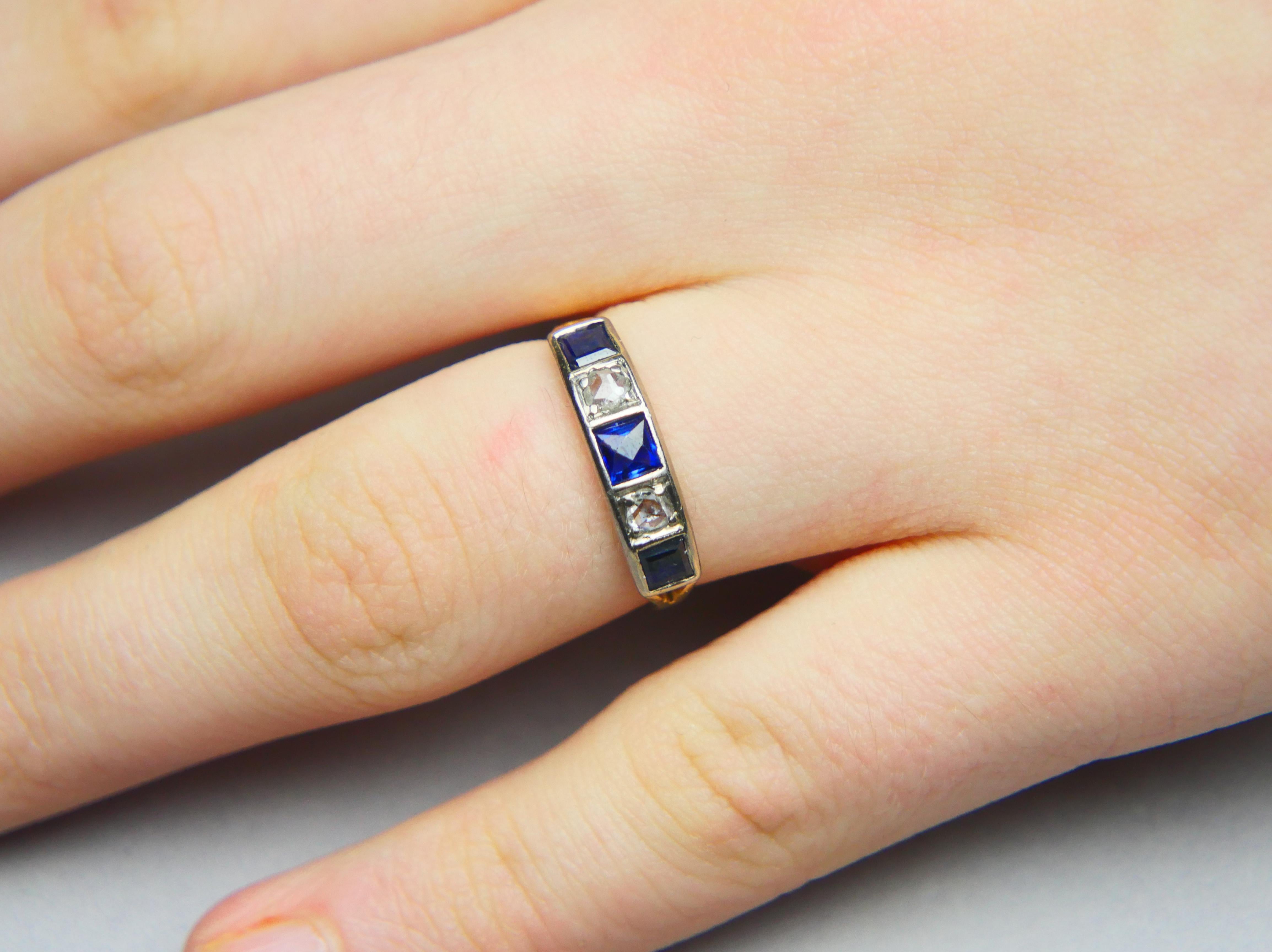 Antique Alliance Ring Sapphire natural Diamonds solid 18K Gold Ø 6.25US / 2.3 gr For Sale 3