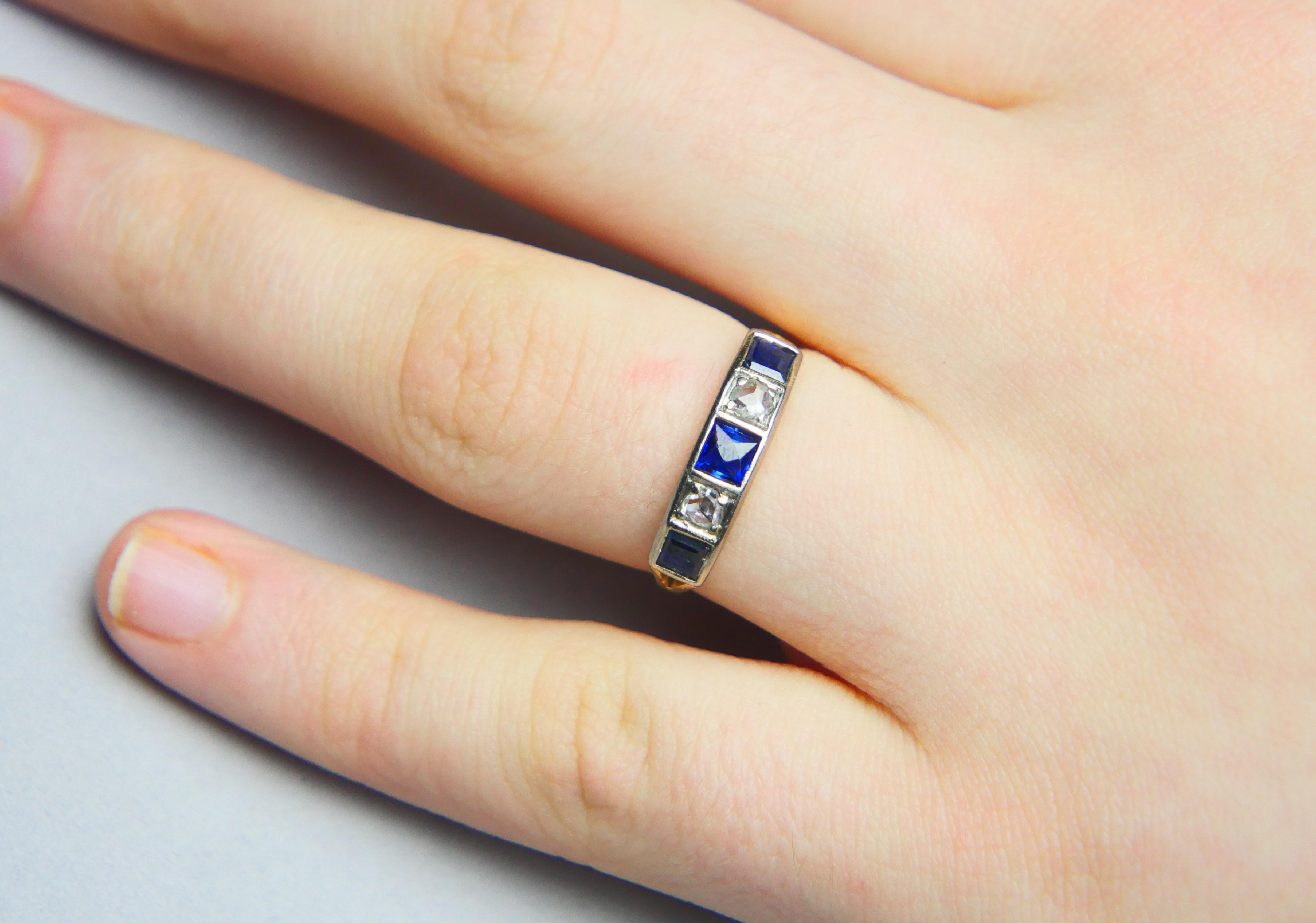 Antique Alliance Ring Sapphire natural Diamonds solid 18K Gold Ø 6.25US / 2.3 gr For Sale 4