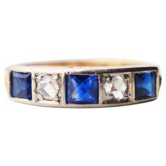 Antique Alliance Ring Sapphire natural Diamonds solid 18K Gold Ø 6.25US / 2.3 gr