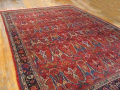 Great Red Color with Row and Palmettes Pattern Desing Persian Bijar Garrus Rug