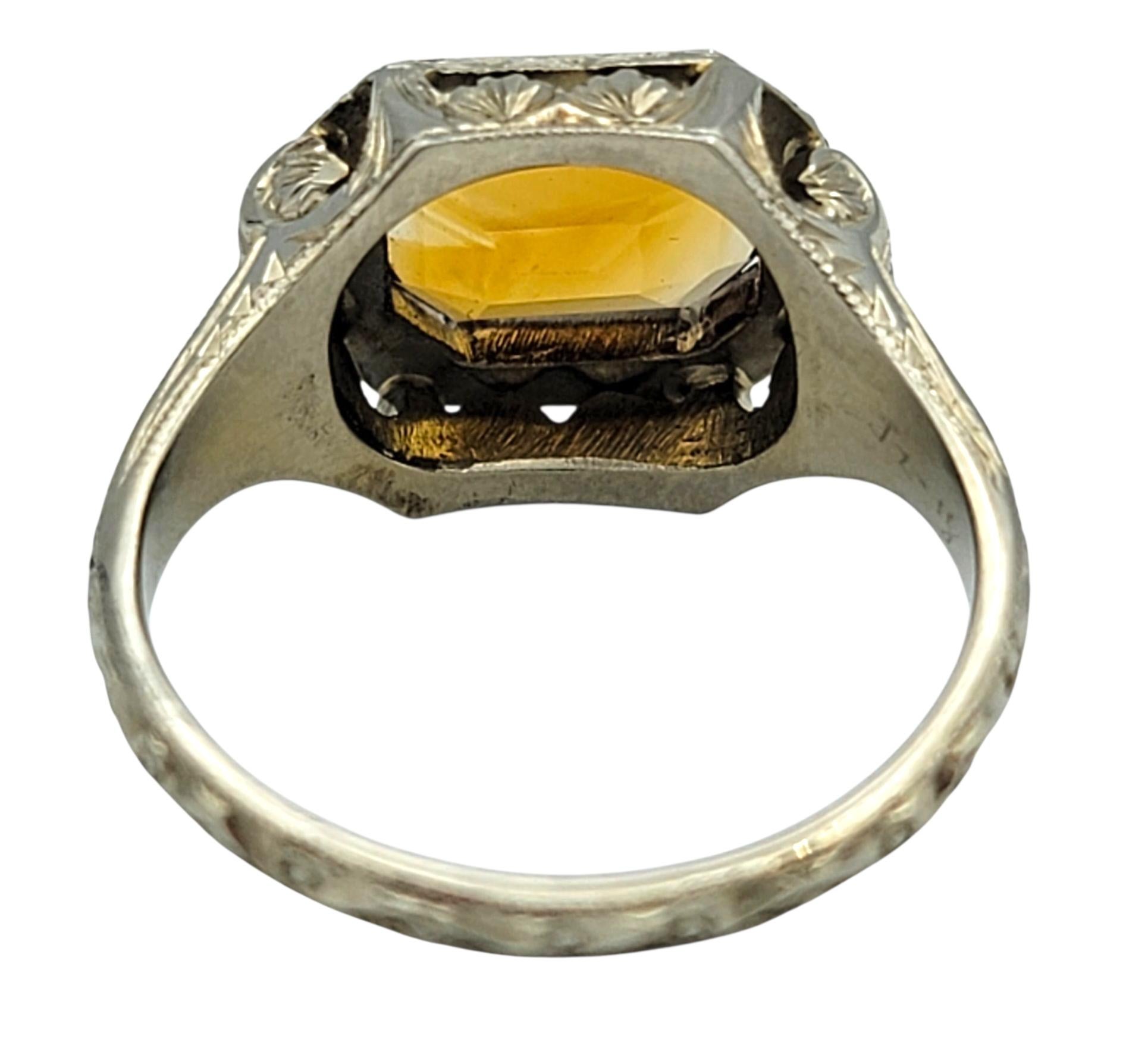 Bague ancienne Allsopp Brothers en or blanc 20 carats, citrine orange taille émeraude en vente 2