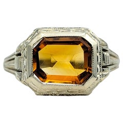 Antiker Allsopp Brothers Smaragdschliff Orange Citrin Ring in 20 Karat Weißgold
