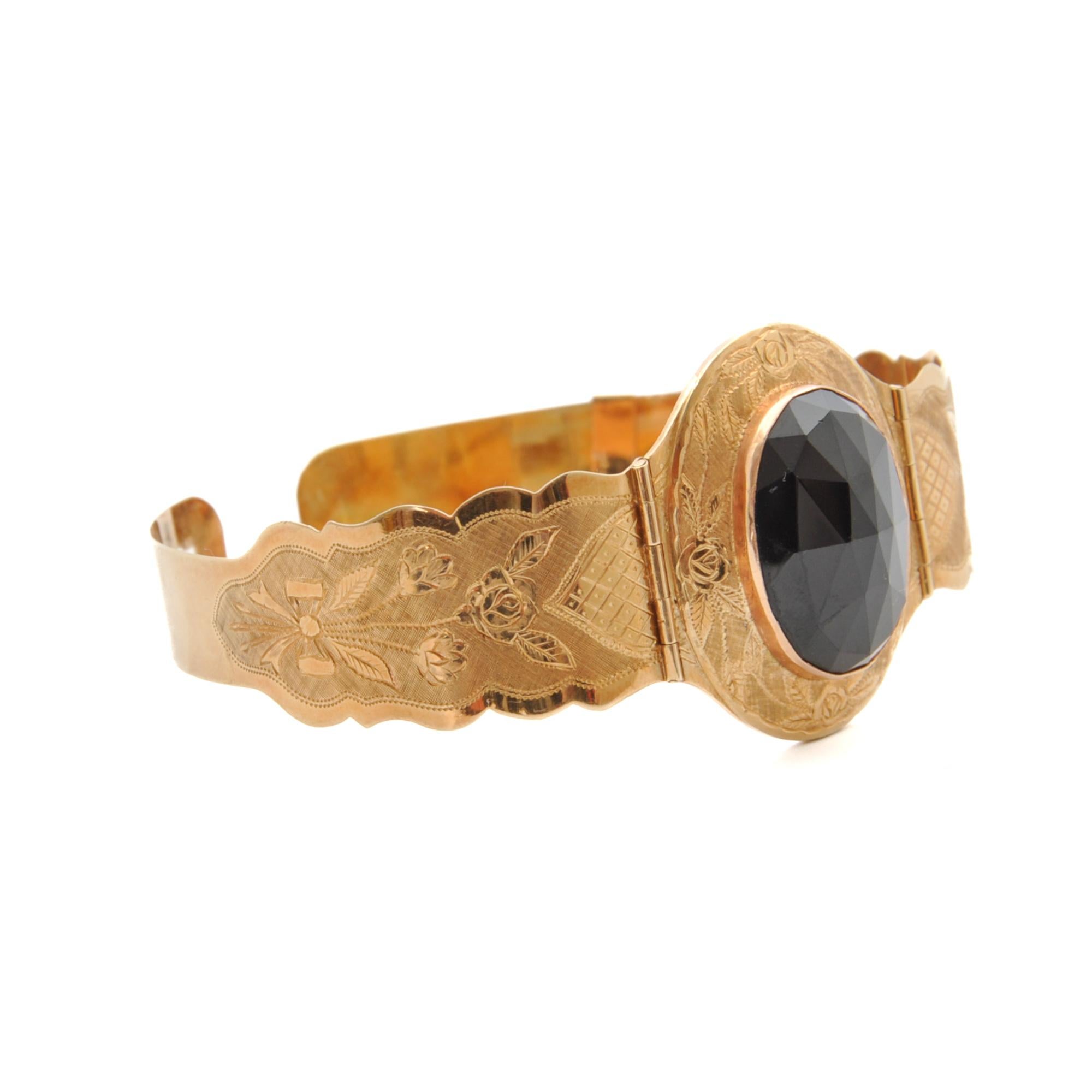 Antikes Almandine-Armband aus Granat und 14K Rosgold mit Gravur im Angebot 2
