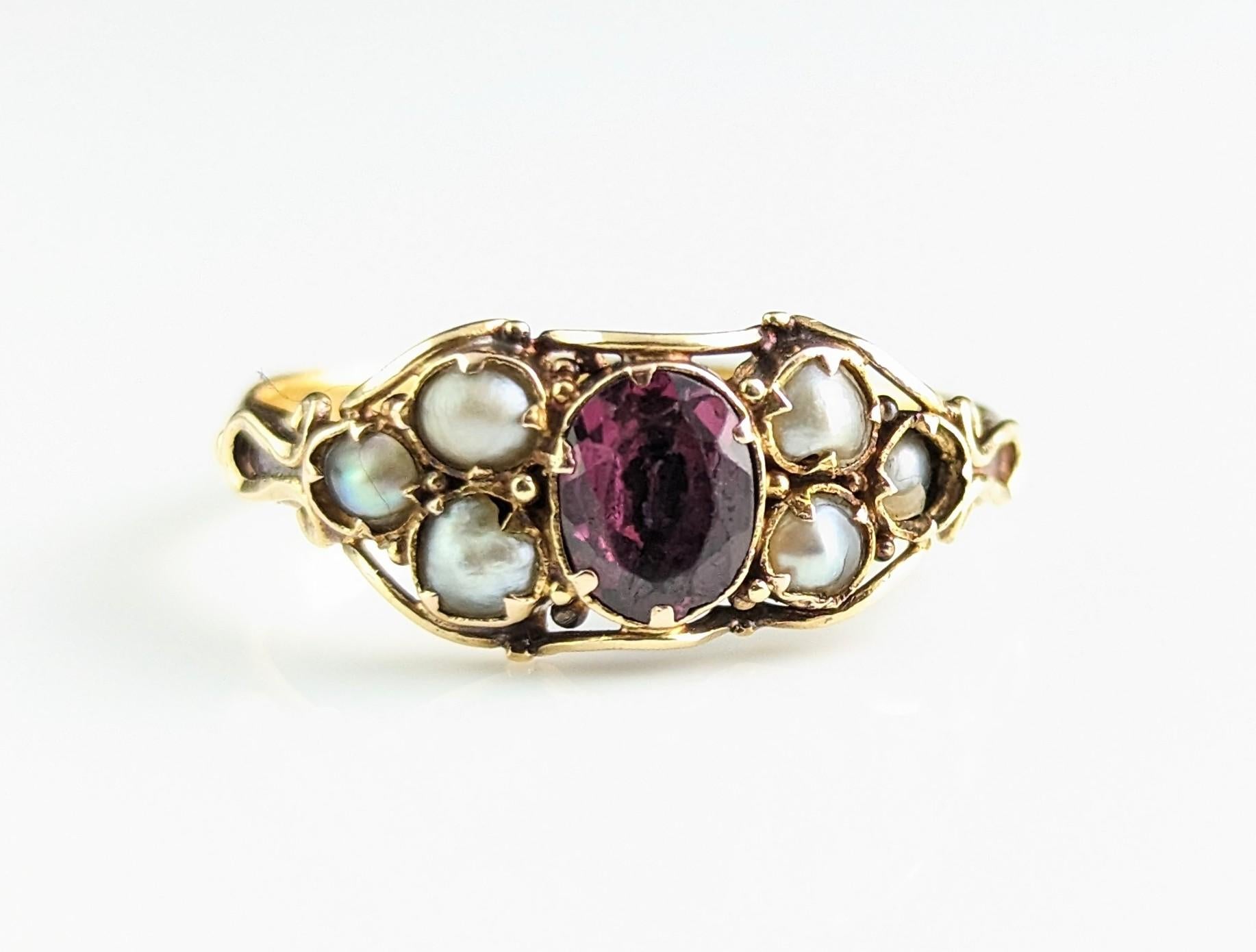 Antique Almandine Garnet and Pearl Ring, 22k Yellow Gold 3