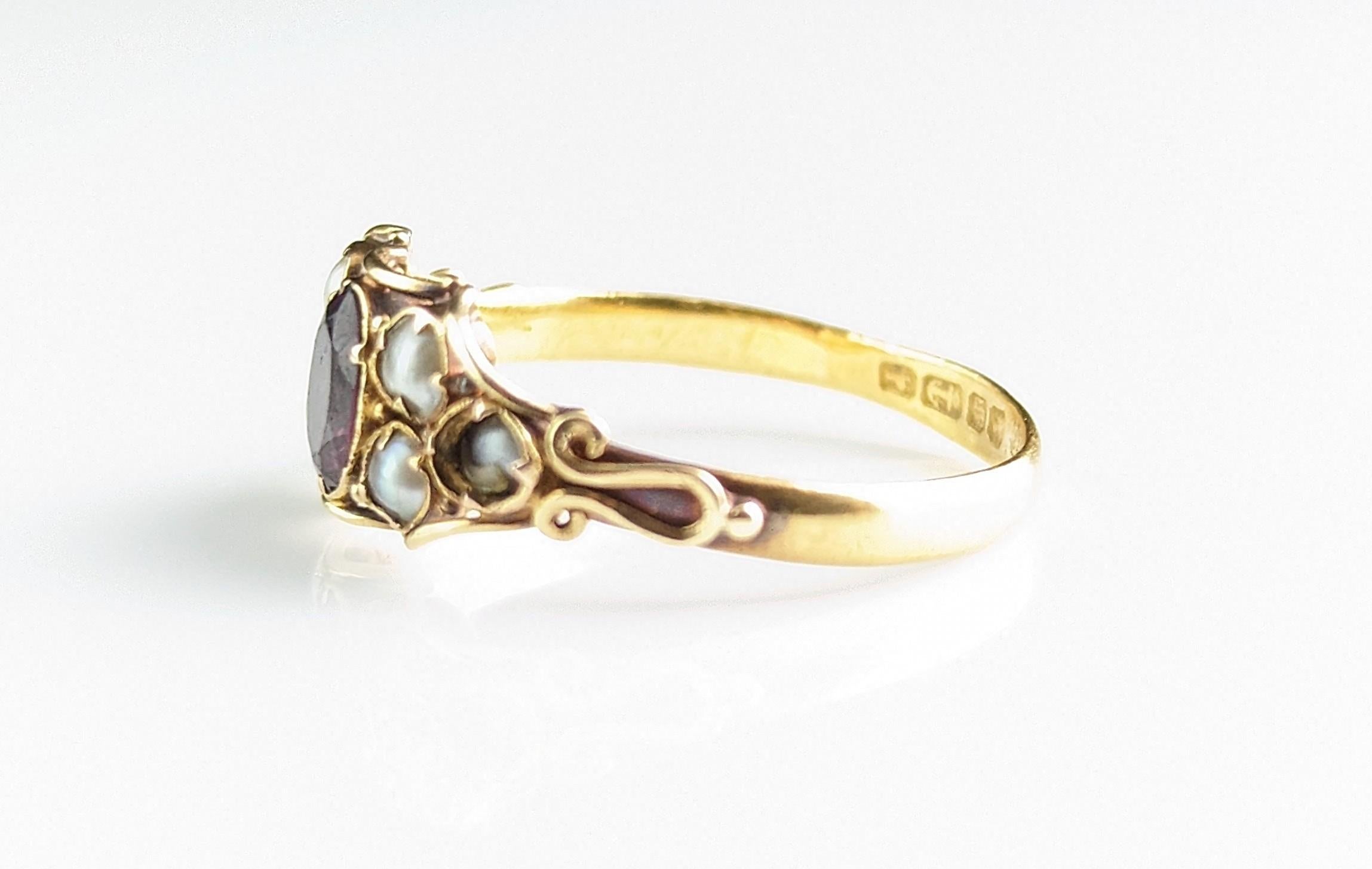 Antique Almandine Garnet and Pearl Ring, 22k Yellow Gold 5
