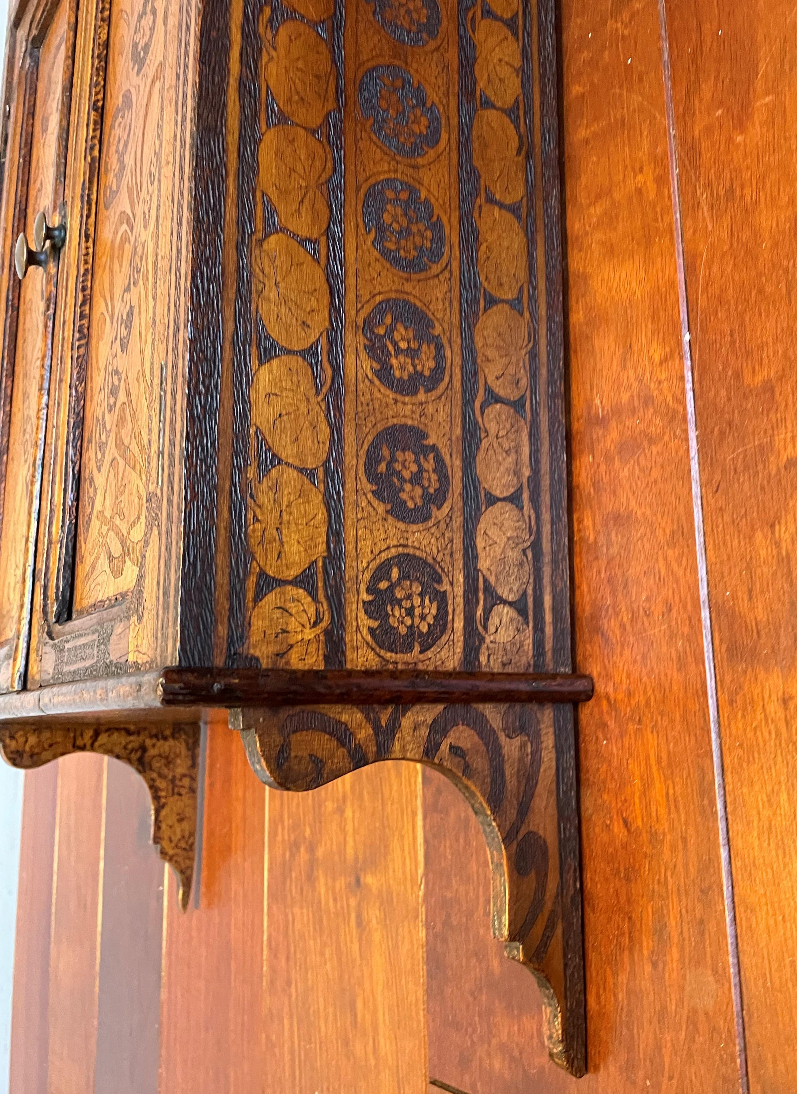 Antique Alphonse Mucha Style Wall Cabinet with Intricate Pokerwork Decoration 8