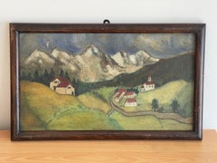 Antique Alpine Black Forest Folk Art Landscape Painting